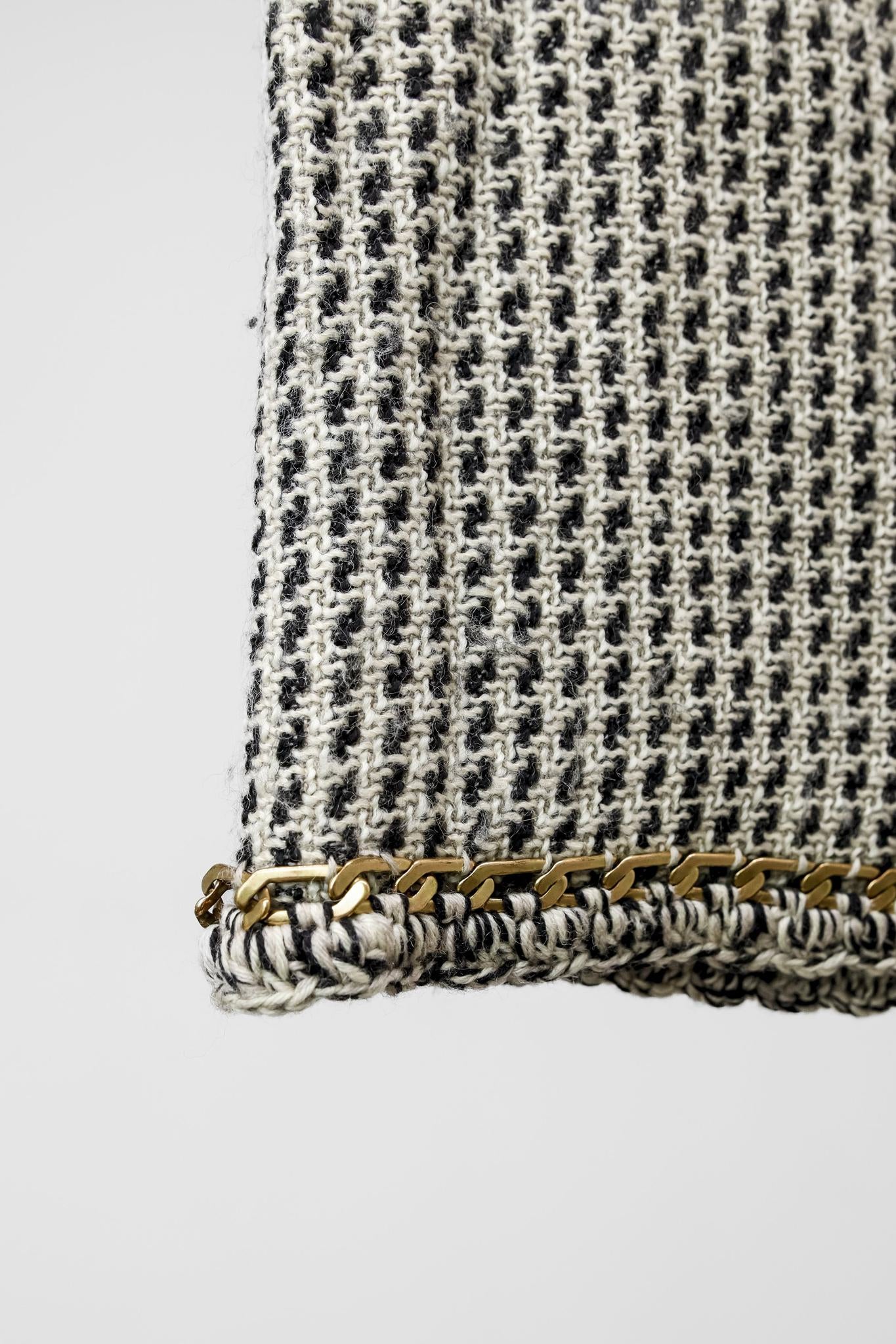 Moschino Floral Appliqué Tweed Chain Hem Skirt