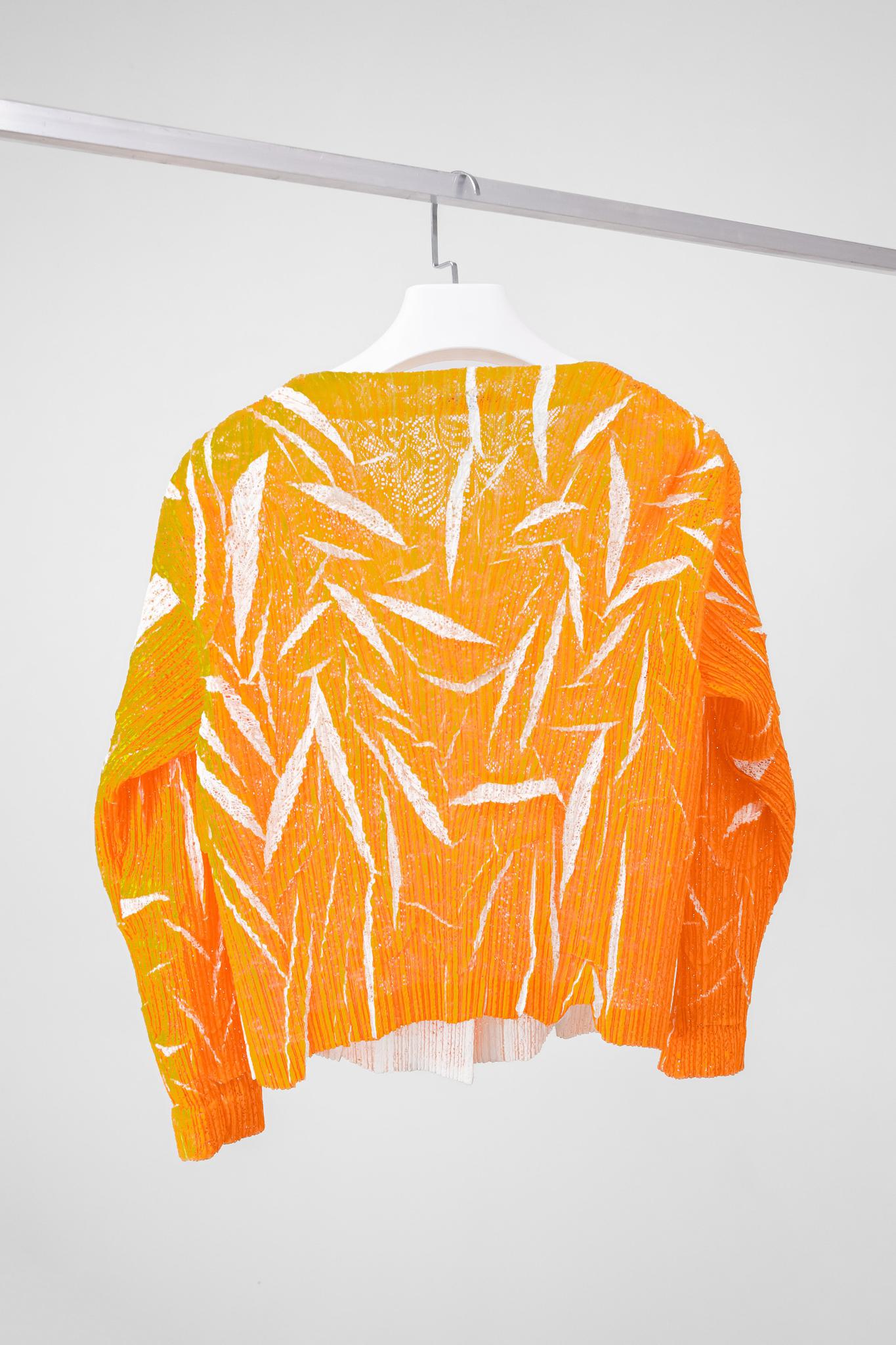 Issey Miyake Pleated Mesh Orange Jacket