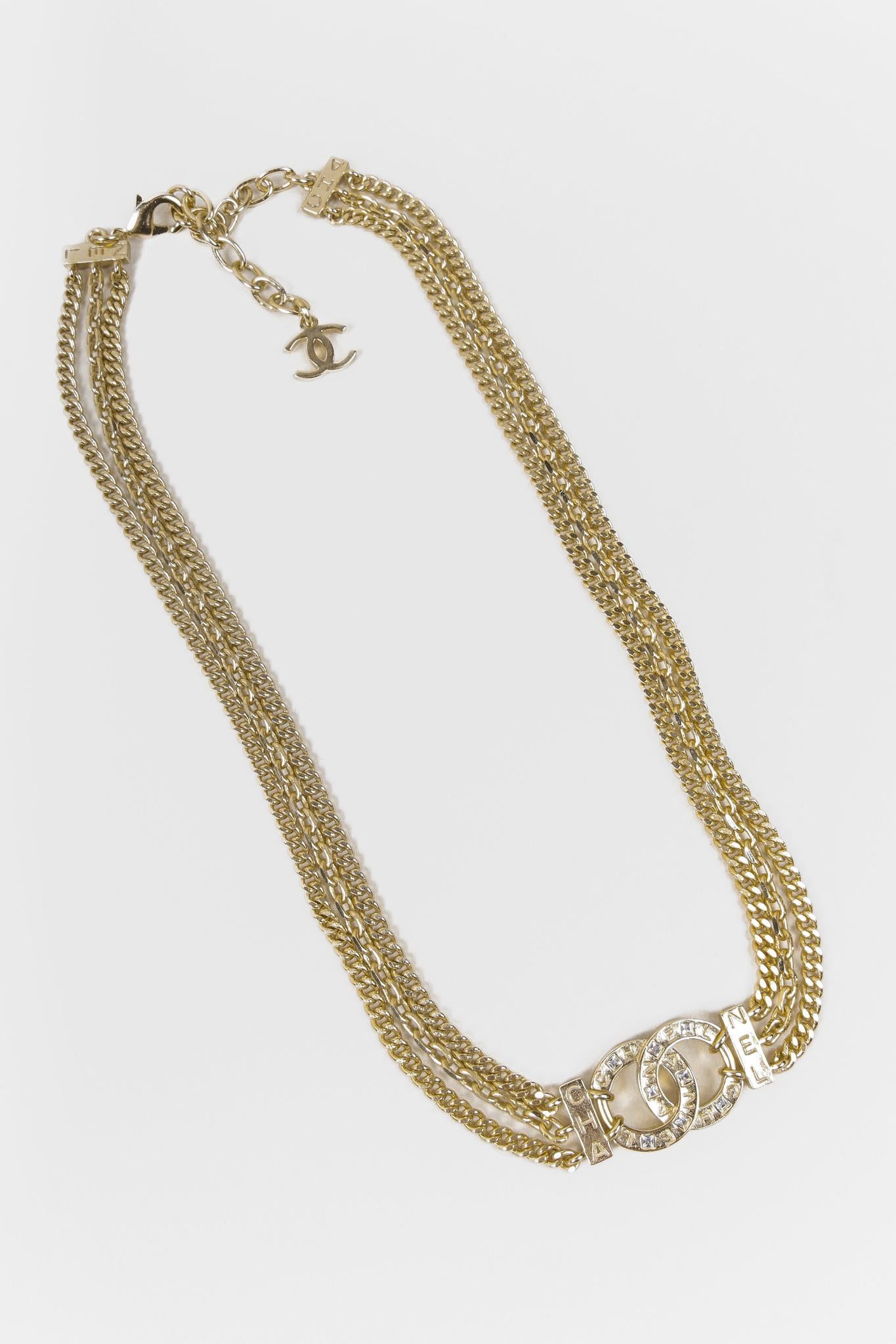 Chanel A21 Light Gold CC Triple Chain Choker