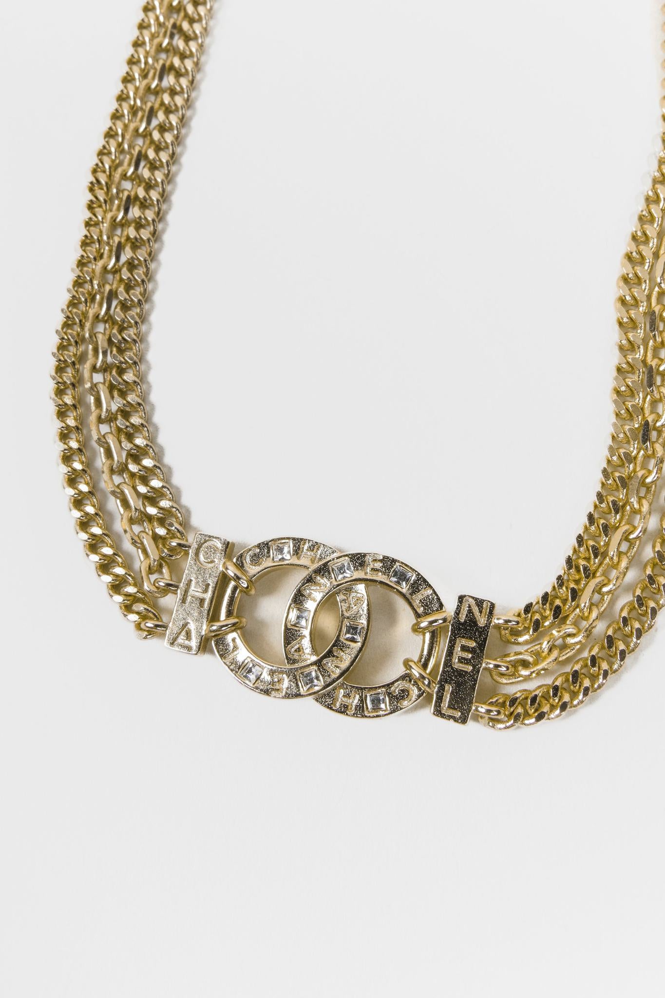 Chanel A21 Light Gold CC Triple Chain Choker