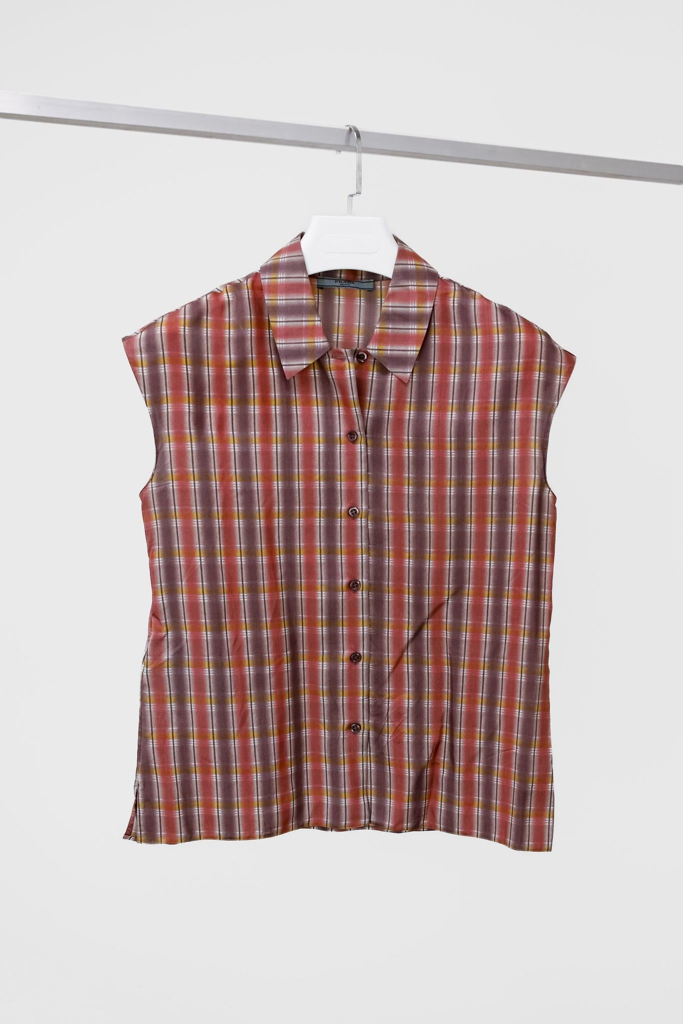 Prada Sleeveless Plaid Button-Up