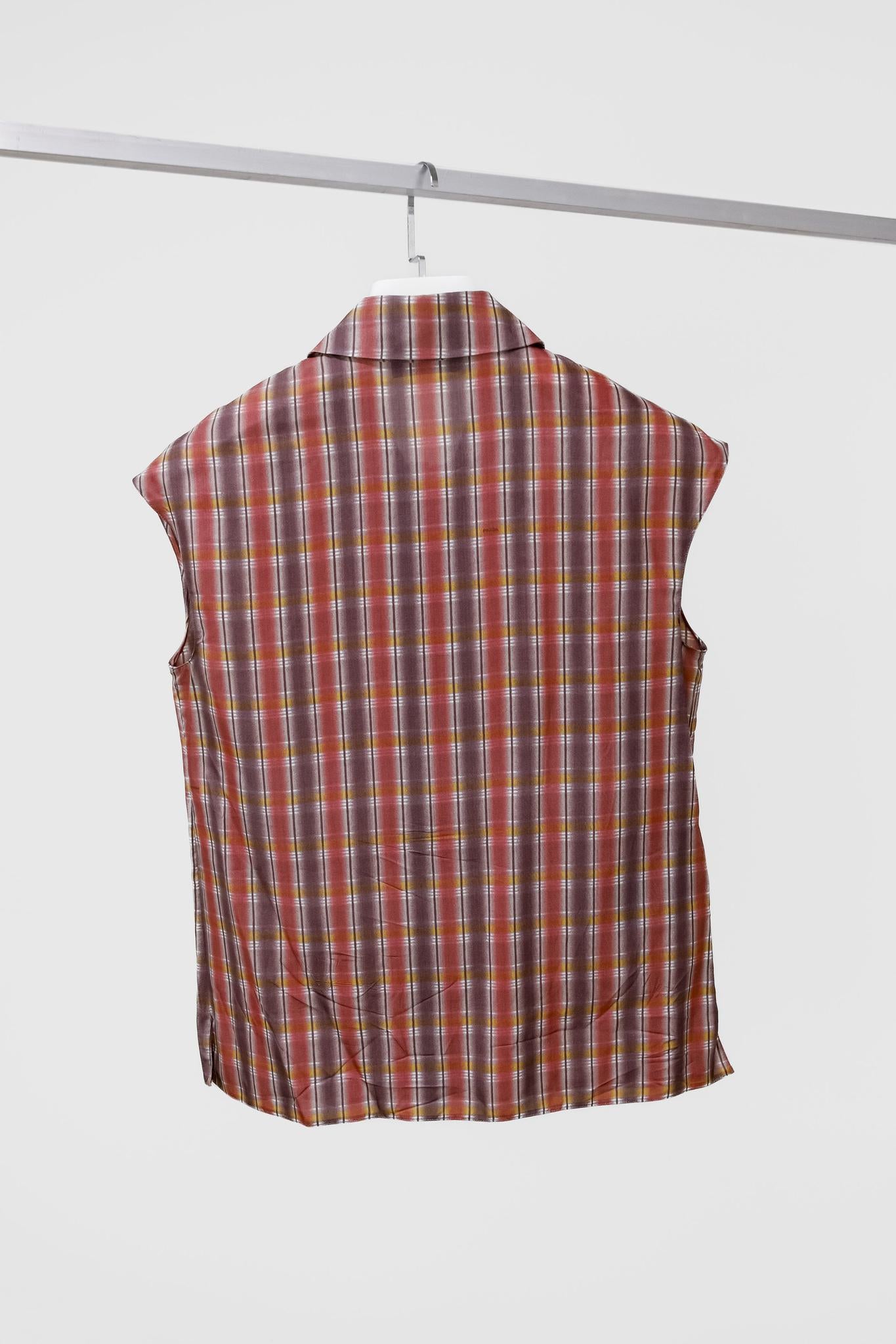 Prada Sleeveless Plaid Button-Up