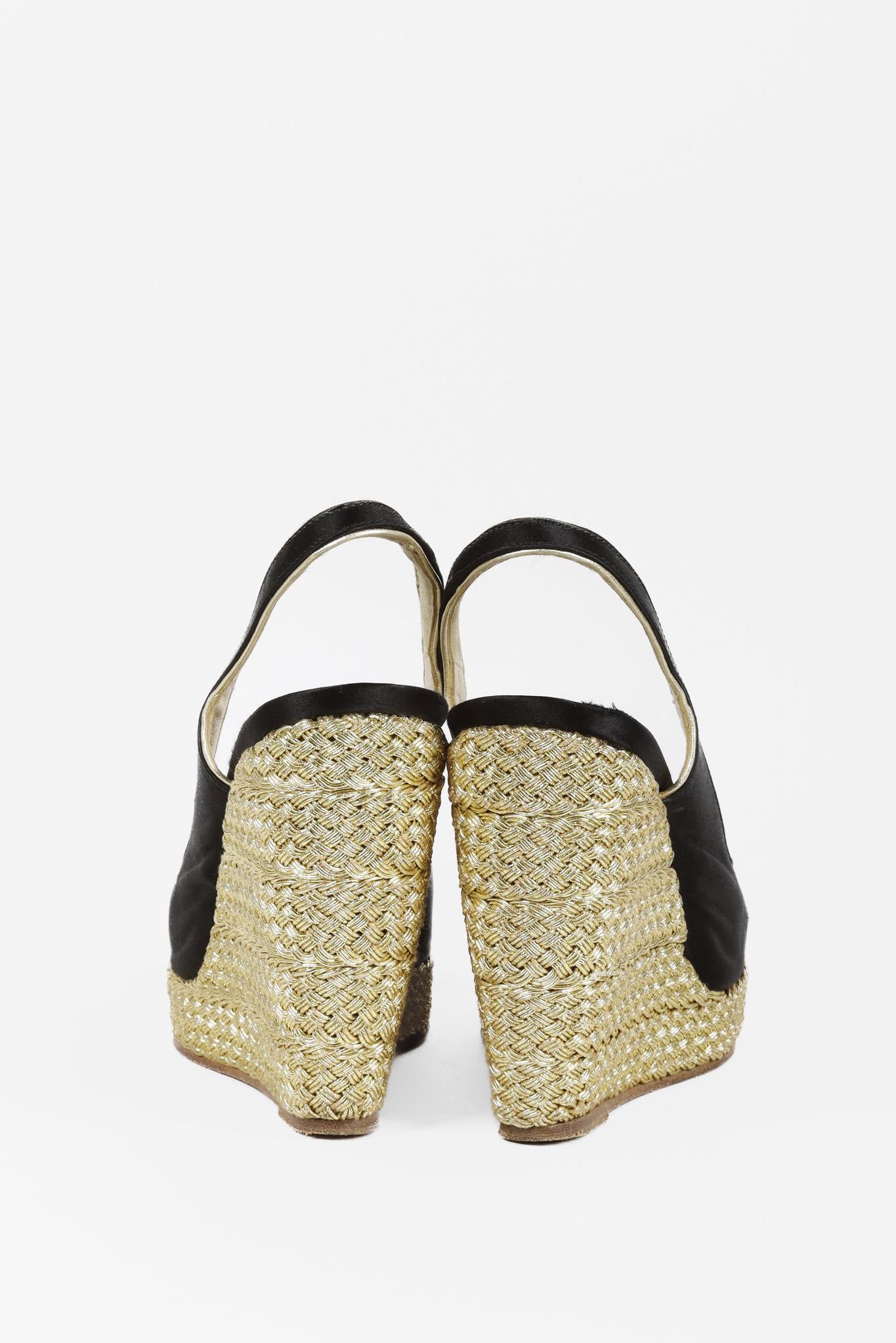 Roger Vivier Black Satin Peep Toe Slingback Wedges