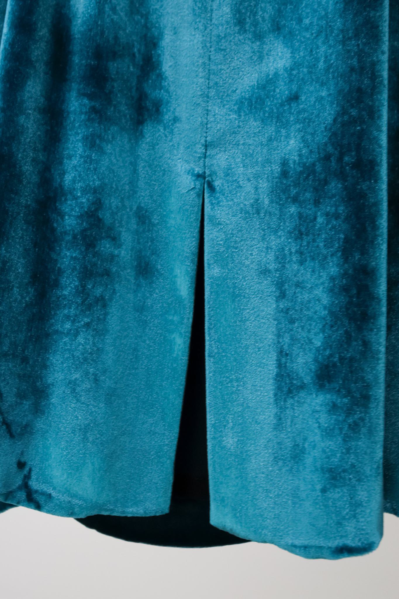 Escada Dassia Irish Sea Teal Velvet Cold-Shoulder Dress