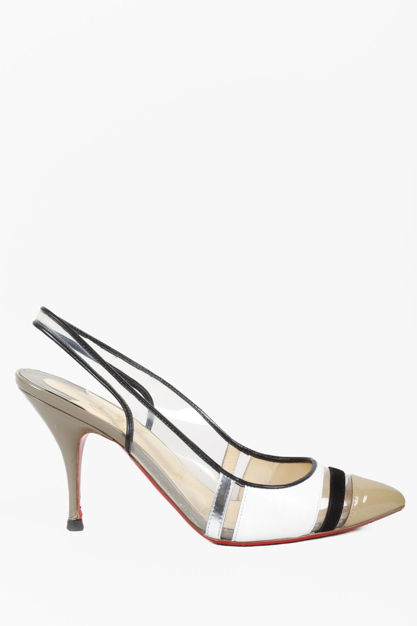 Christian Louboutin Clear PVC Brown Patent Leather Slingback Heels
