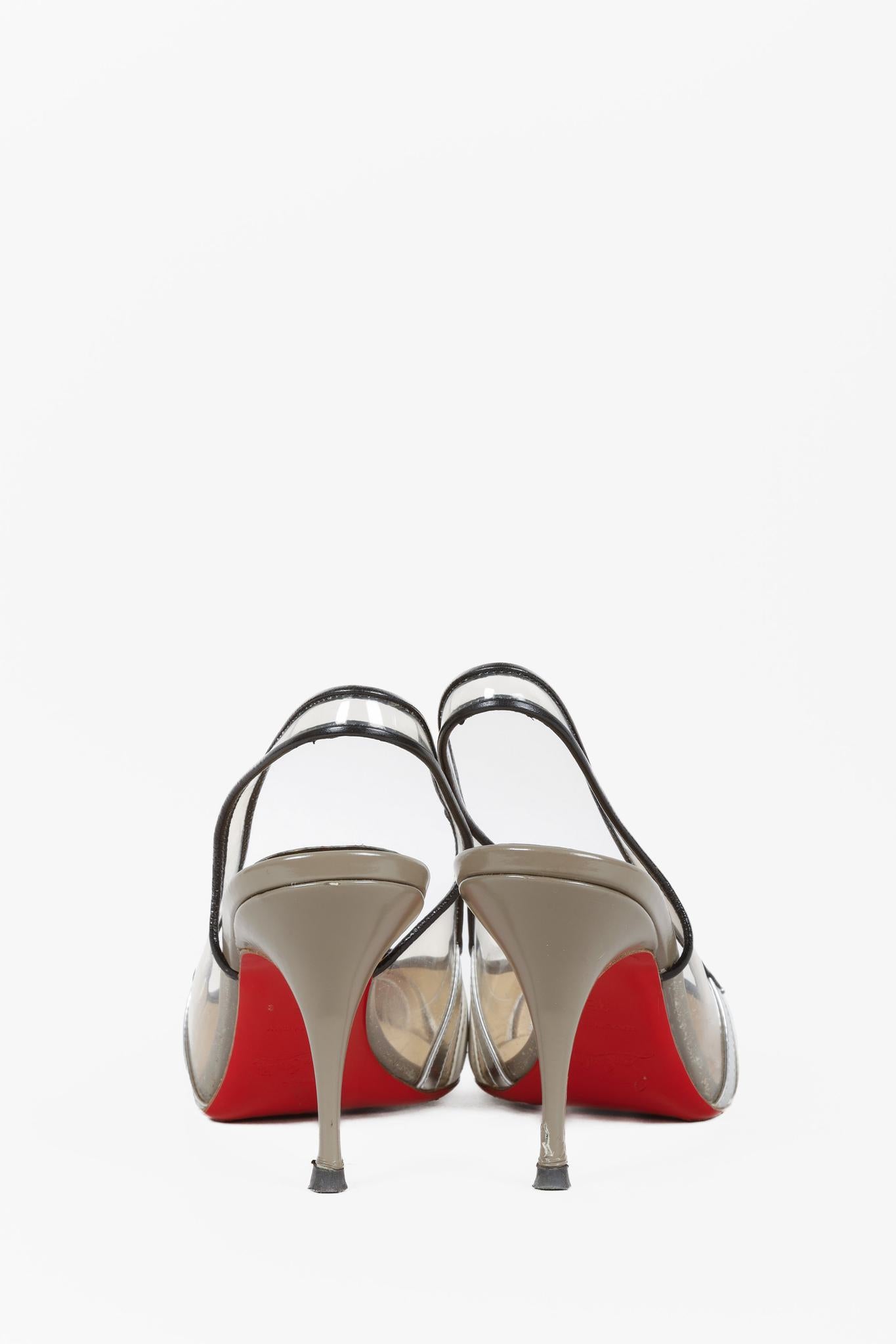 Christian Louboutin Clear PVC Brown Patent Leather Slingback Heels