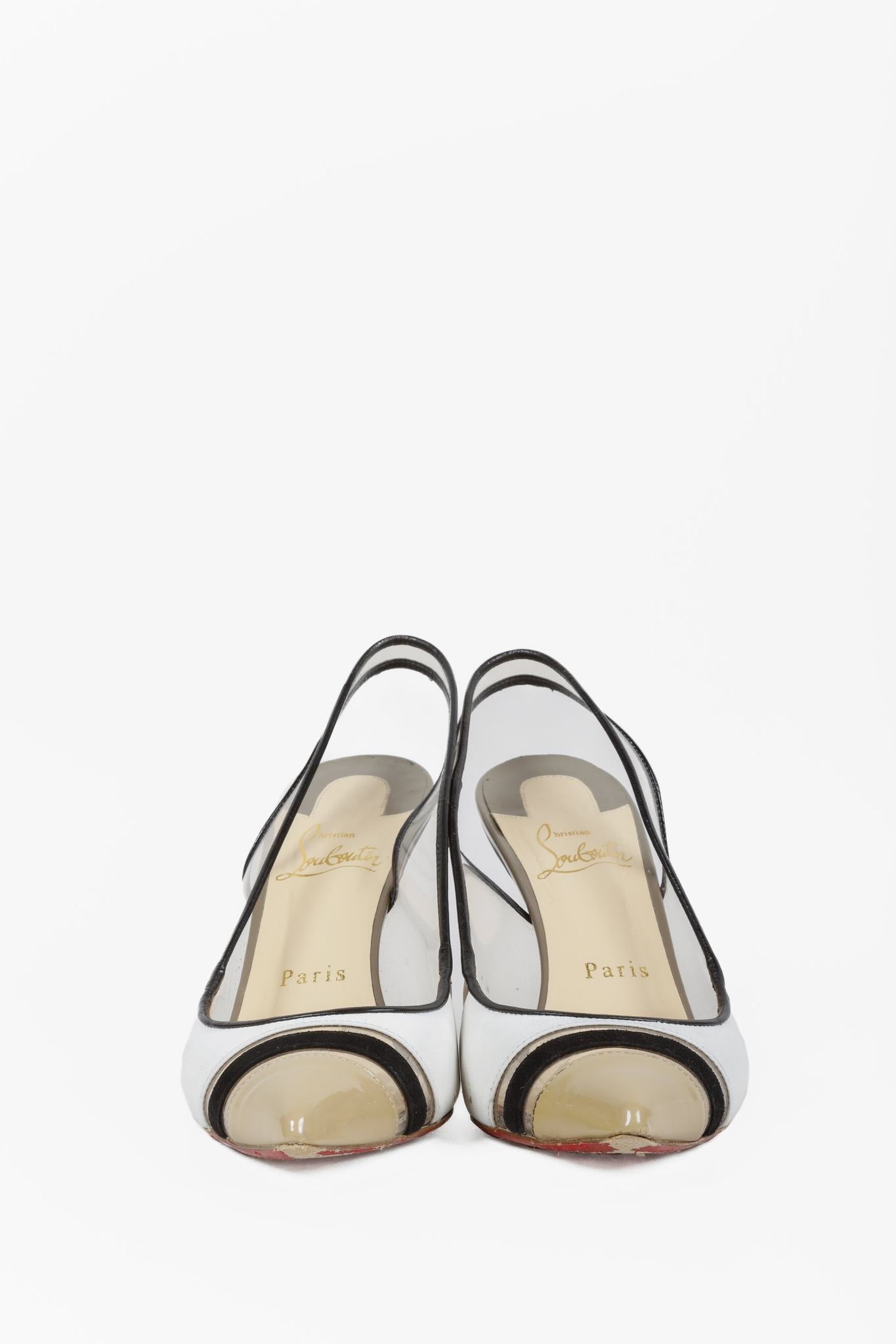 Christian Louboutin Clear PVC Brown Patent Leather Slingback Heels