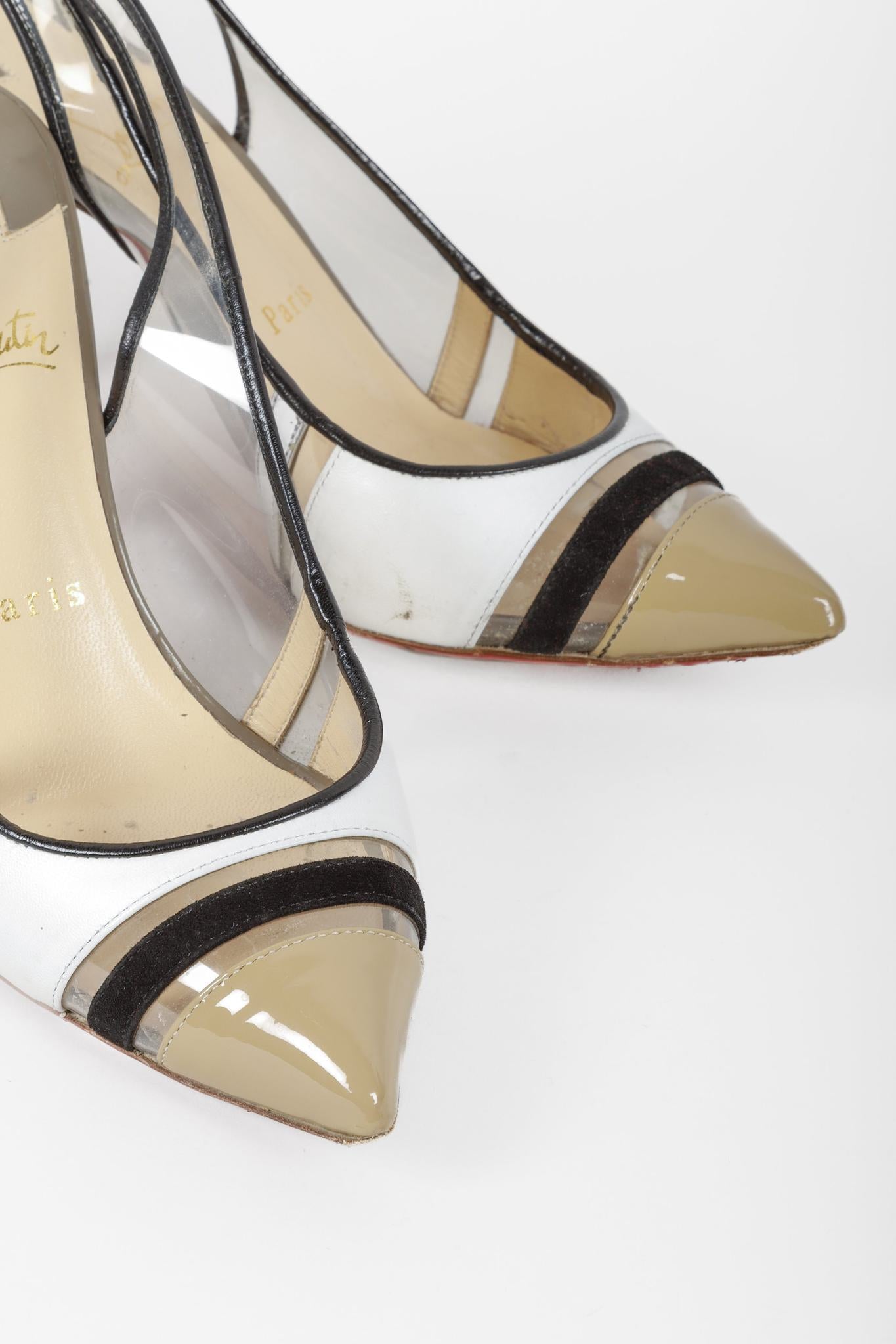 Christian Louboutin Clear PVC Brown Patent Leather Slingback Heels