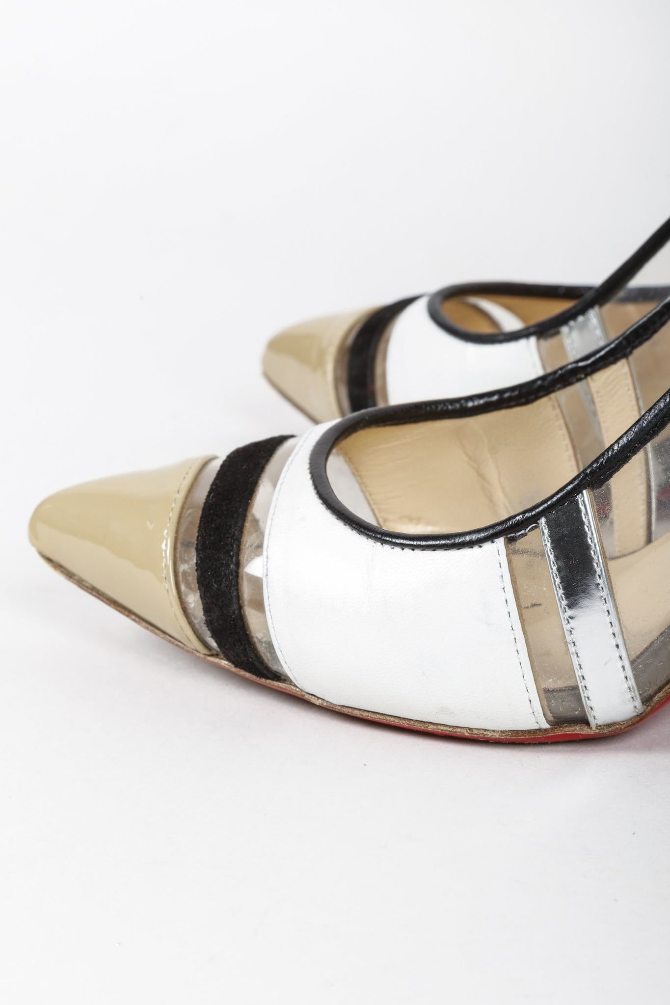 Christian Louboutin Clear PVC Brown Patent Leather Slingback Heels