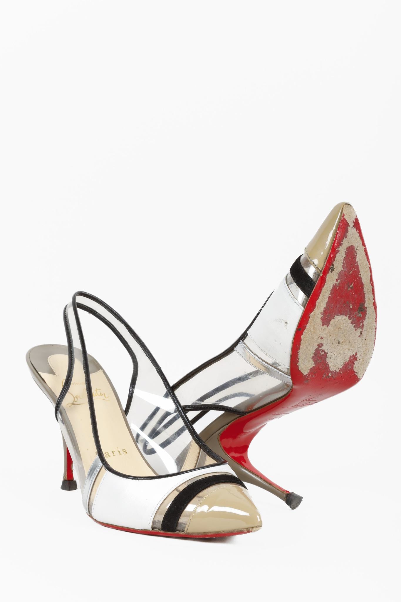Christian Louboutin Clear PVC Brown Patent Leather Slingback Heels