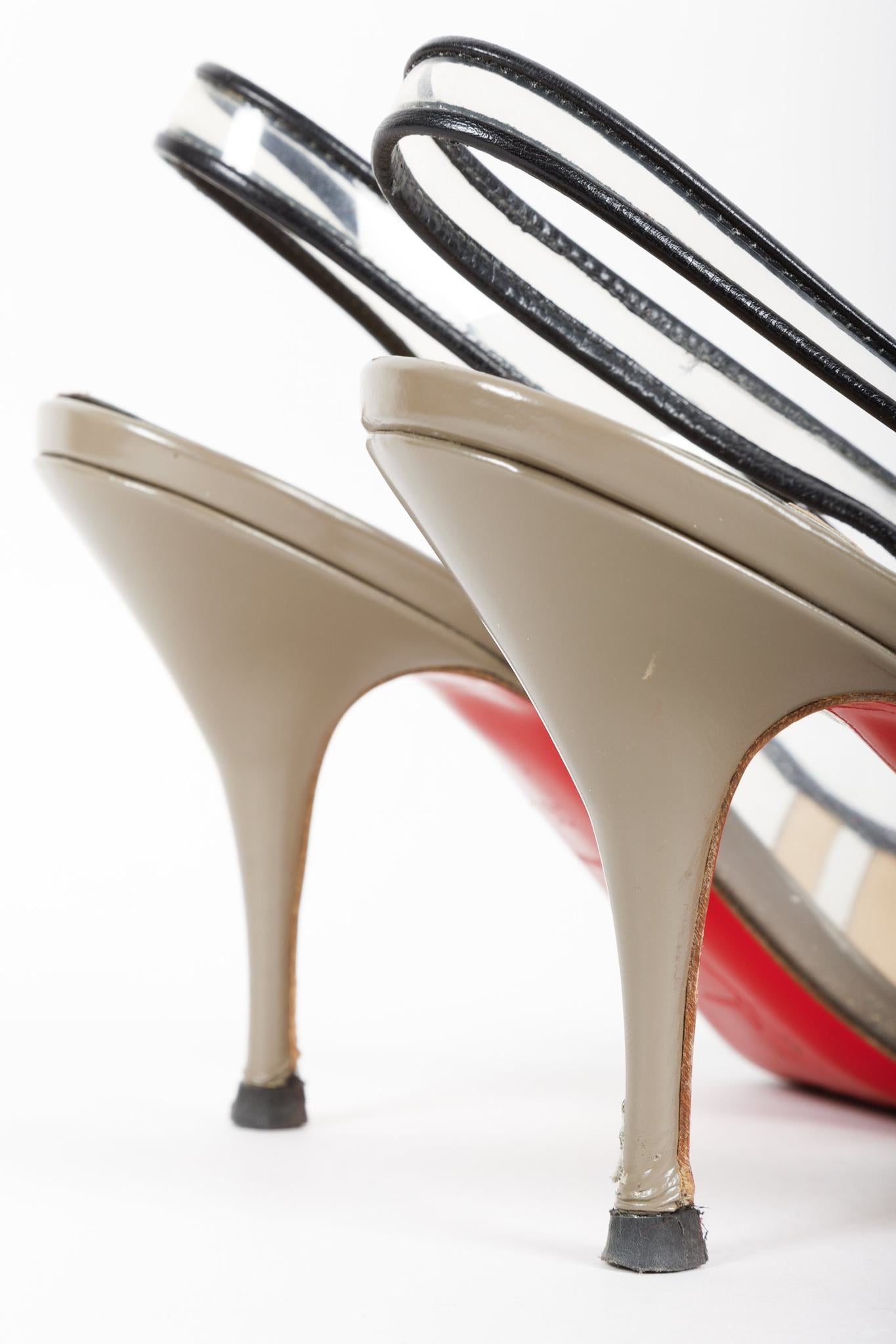 Christian Louboutin Clear PVC Brown Patent Leather Slingback Heels