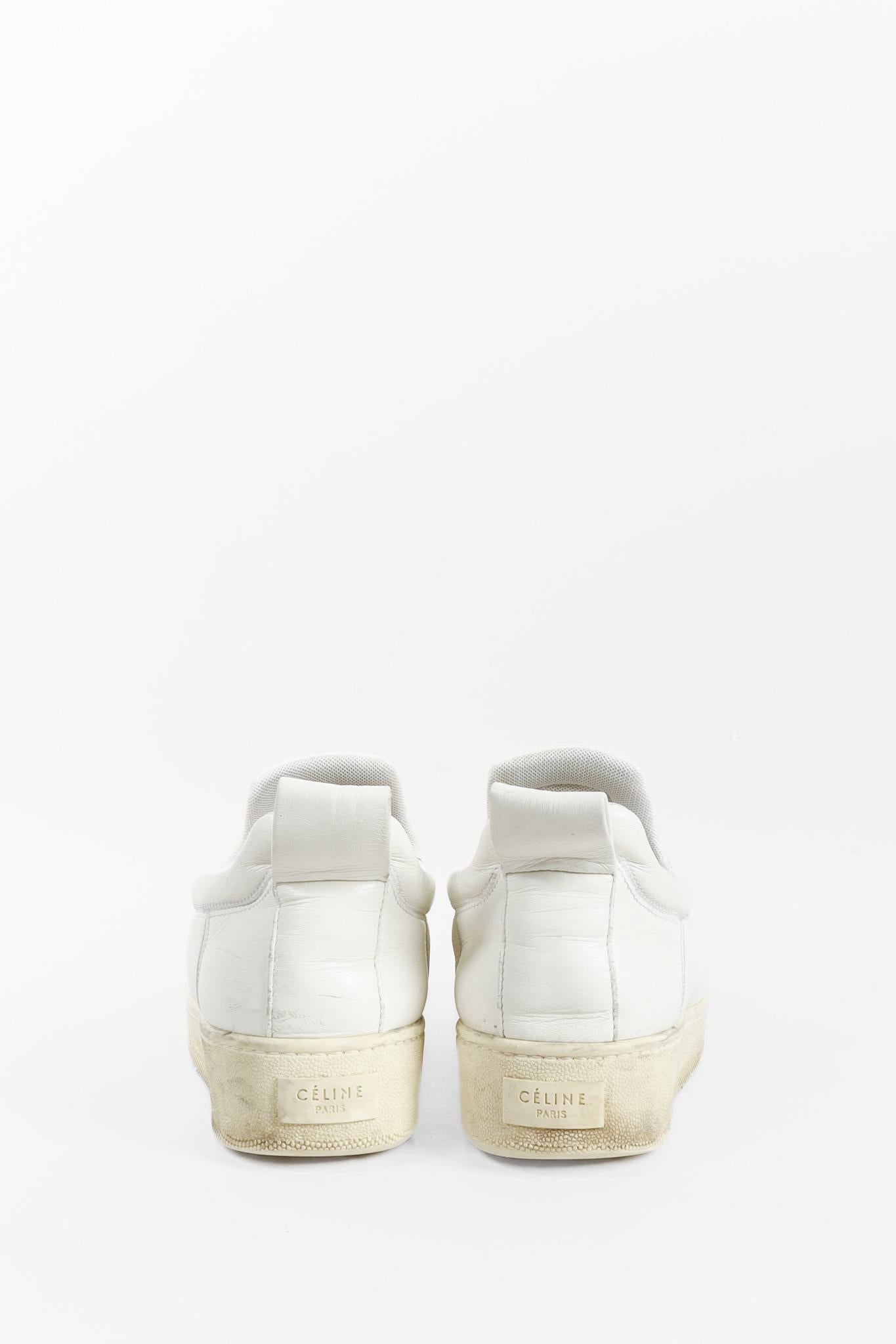 Celine White Leather Slip-On Sneakers