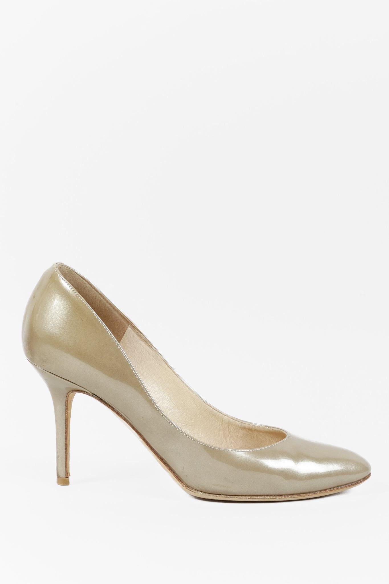 Jimmy Choo Taupe Gilbert Enamel Patent Leather Pumps