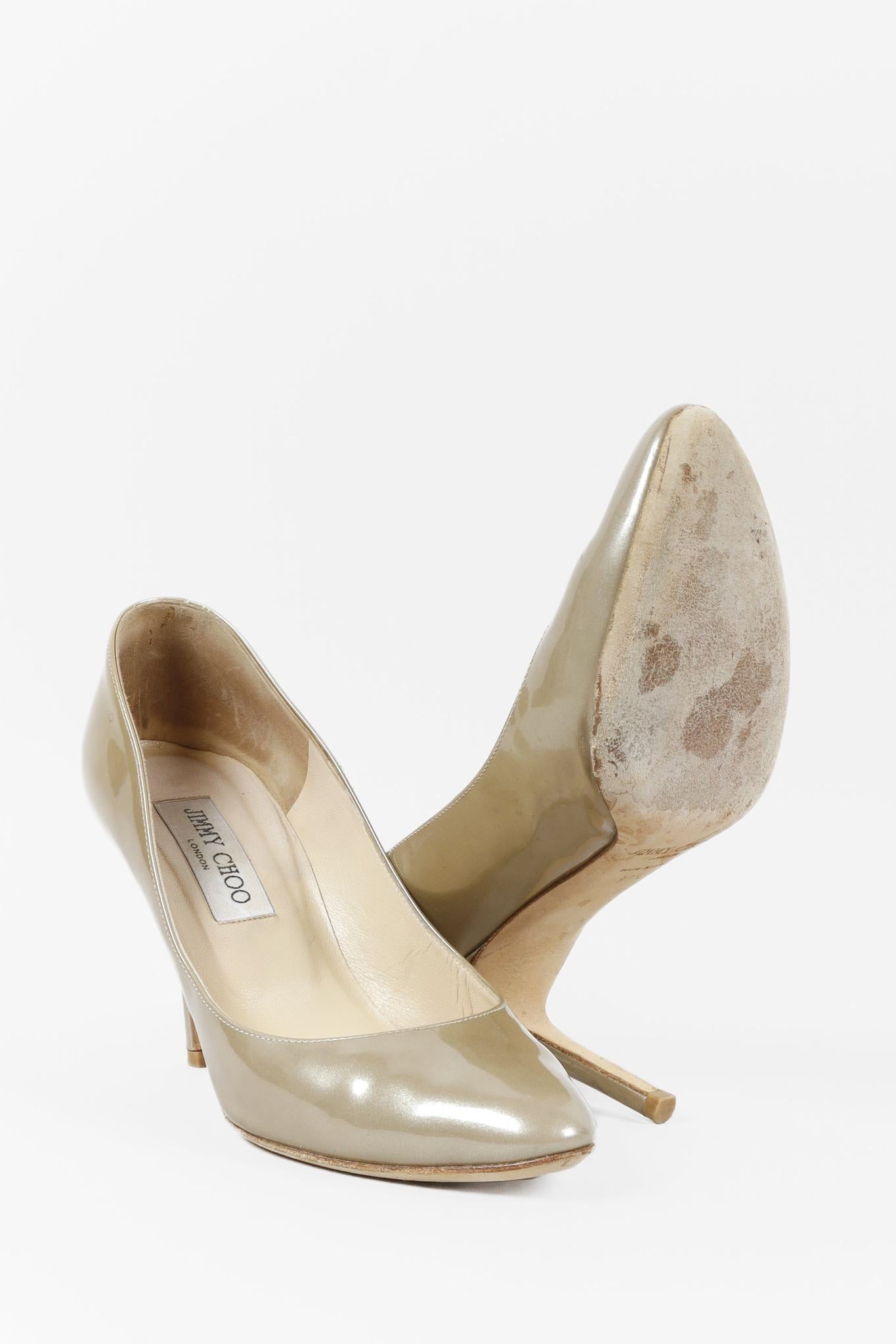 Jimmy Choo Taupe Gilbert Enamel Patent Leather Pumps