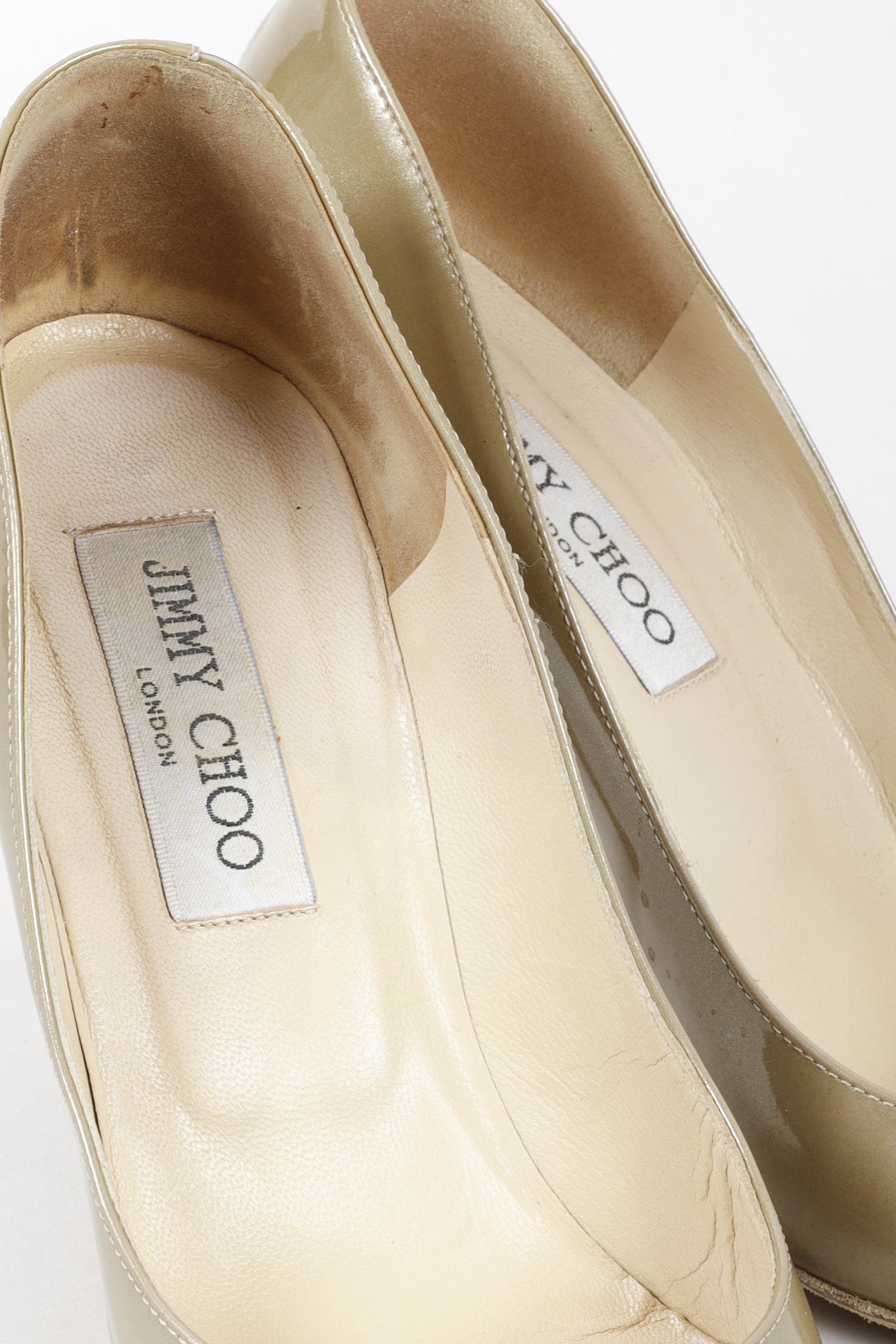 Jimmy Choo Taupe Gilbert Enamel Patent Leather Pumps
