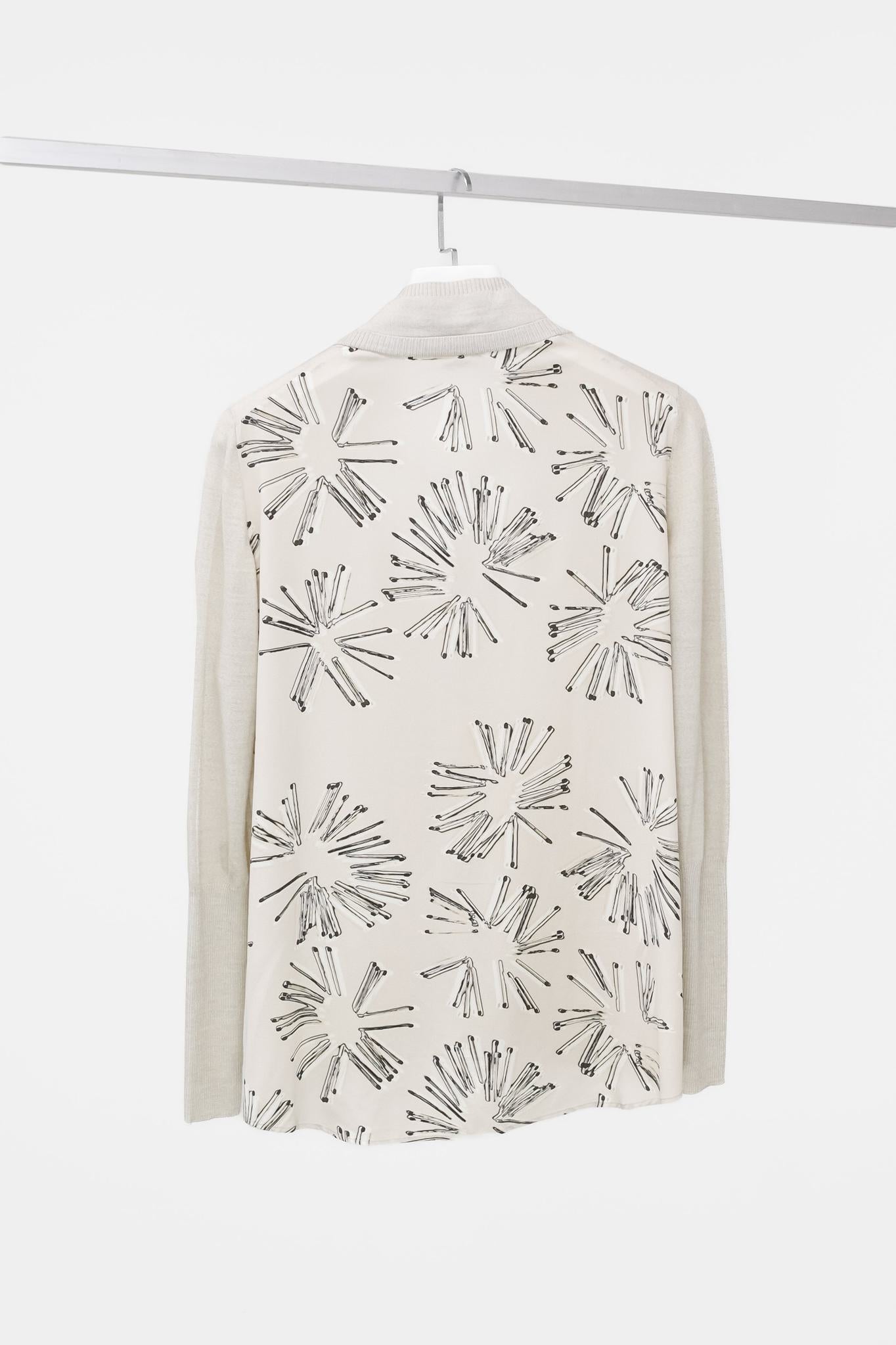 Akris Punto AW/15 Abstract Floral-Print Wool and Silk Beige Cardigan