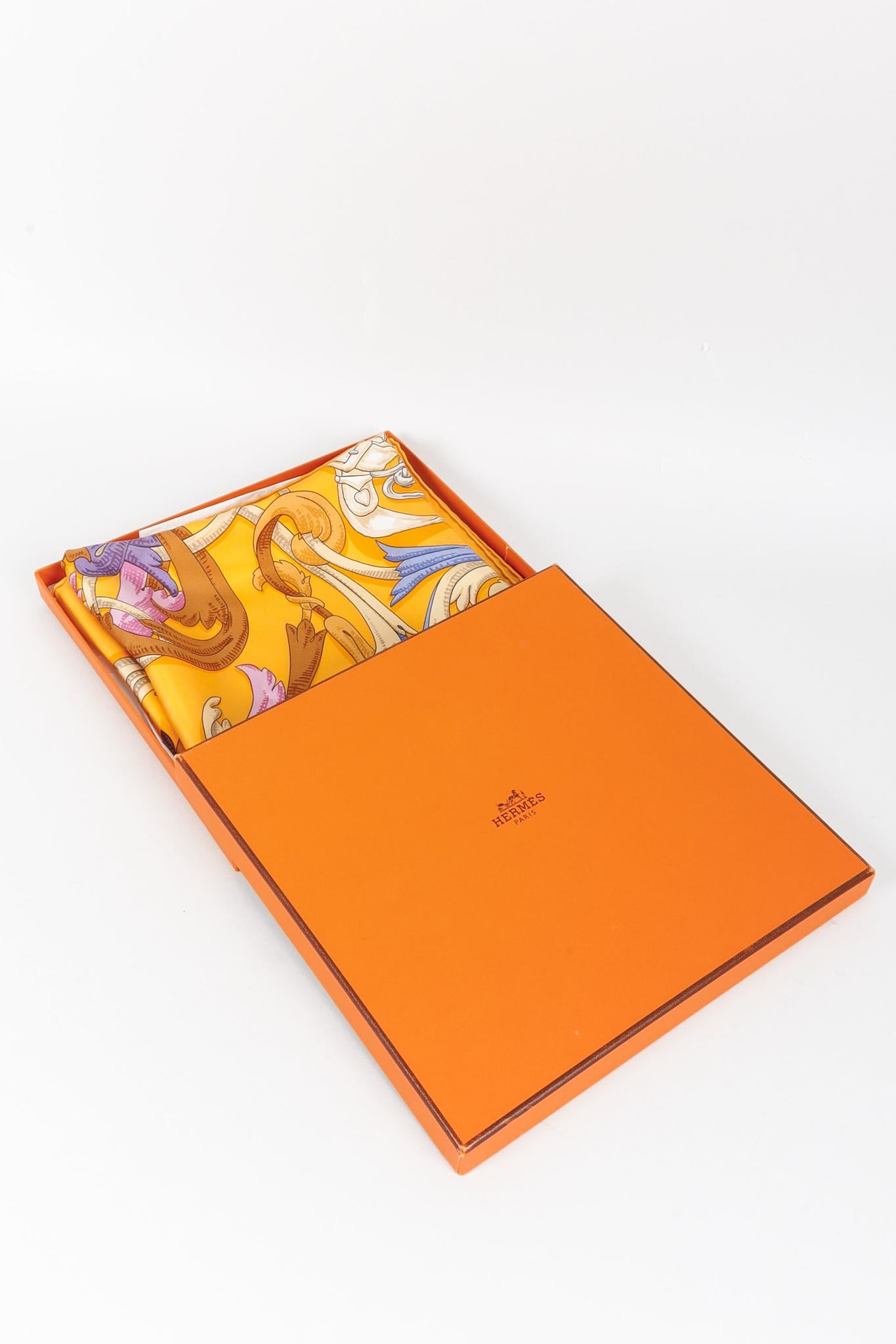 Hermès Le Mors A La Conetable Yellow Silk Scarf