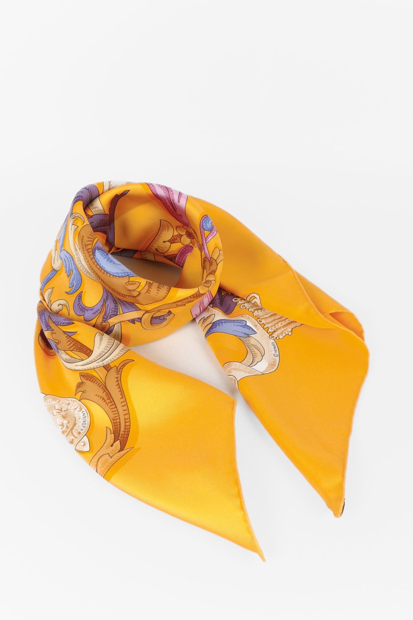 Hermès Le Mors A La Conetable Yellow Silk Scarf