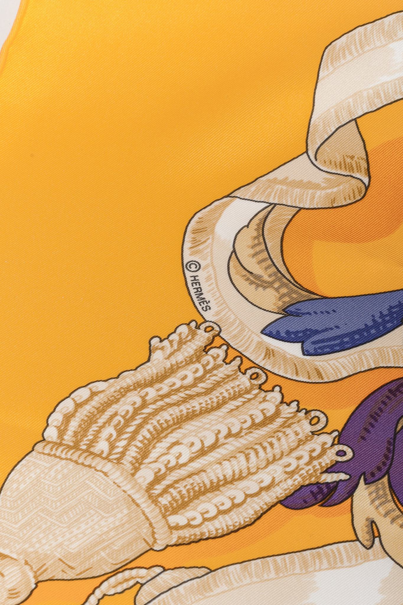 Hermès Le Mors A La Conetable Yellow Silk Scarf