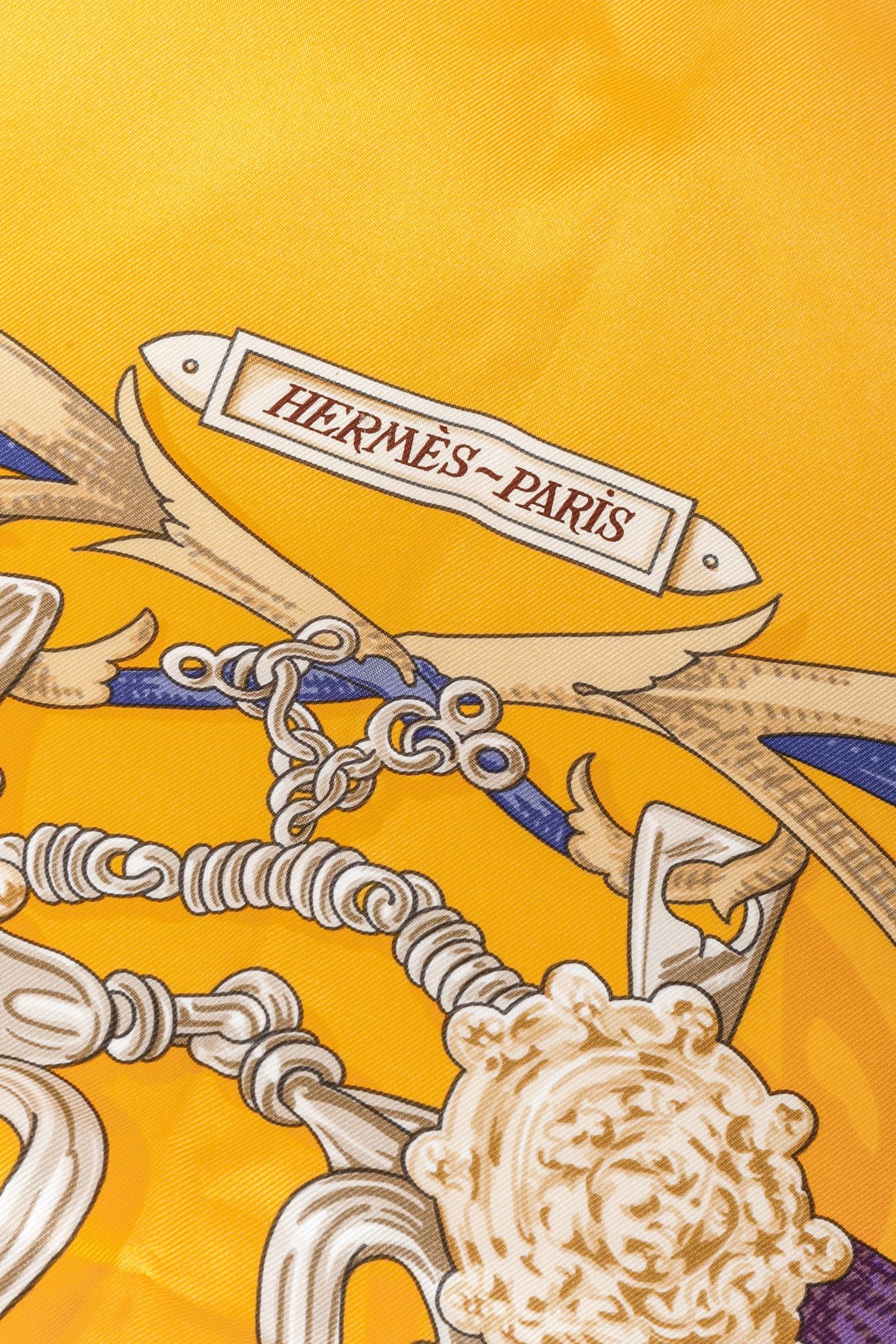 Hermès Le Mors A La Conetable Yellow Silk Scarf