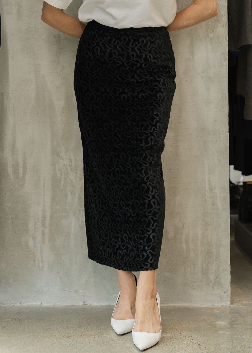 Vintage Norma Kamali Black Velvet Squiggle Skirt