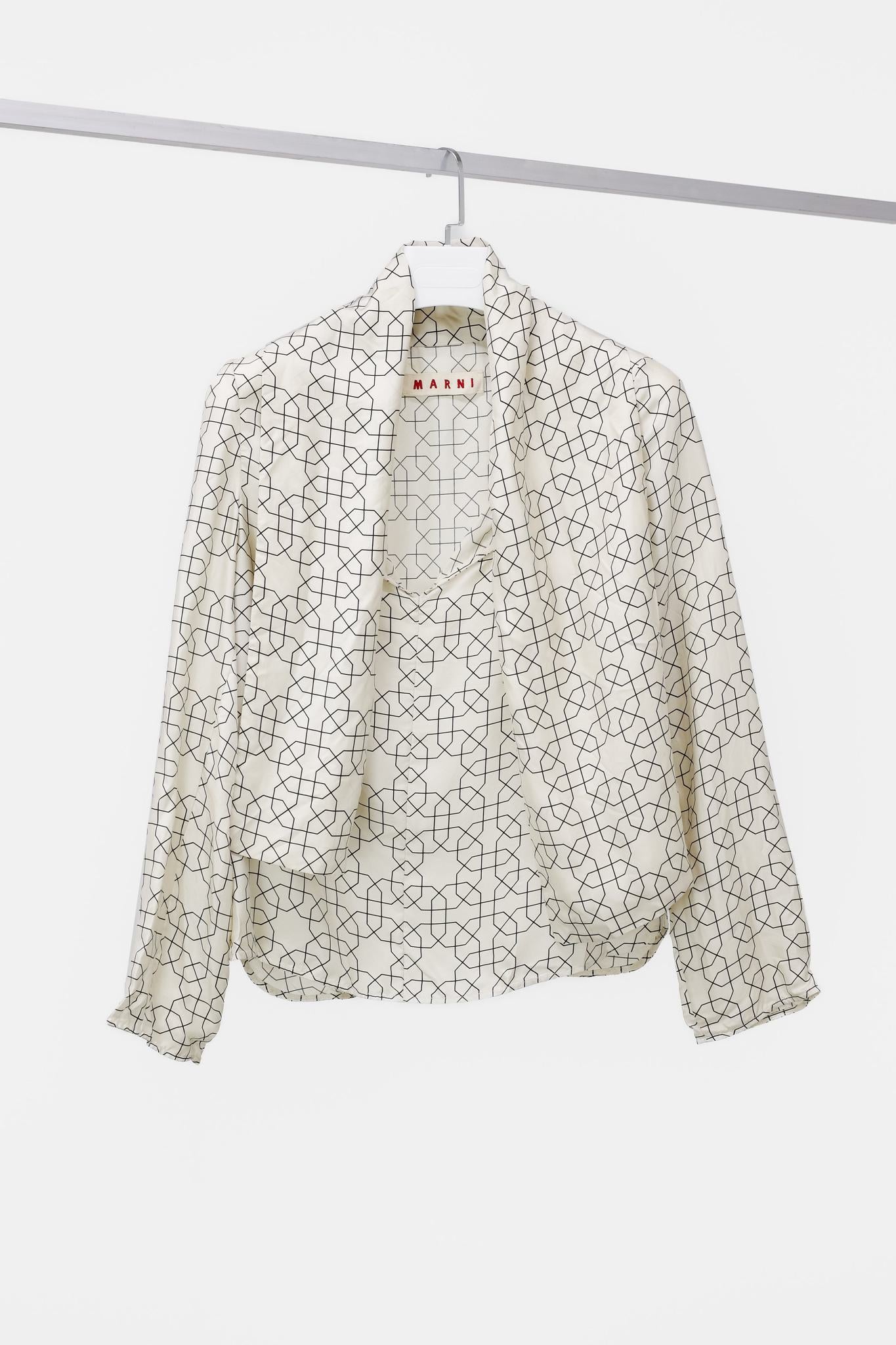 Marni AW/11 Geometric Print Tie Neck Blouse