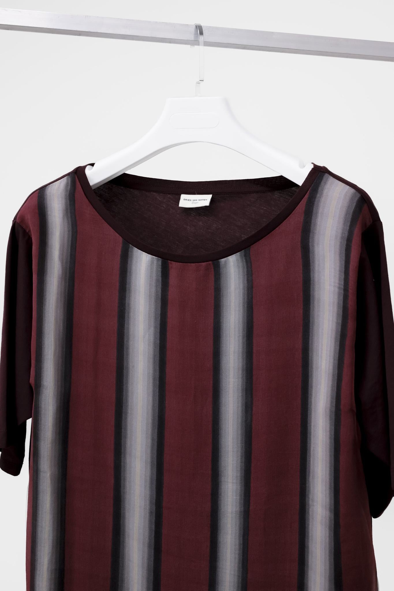 Dries Van Noten Burgundy Striped Silk Tee