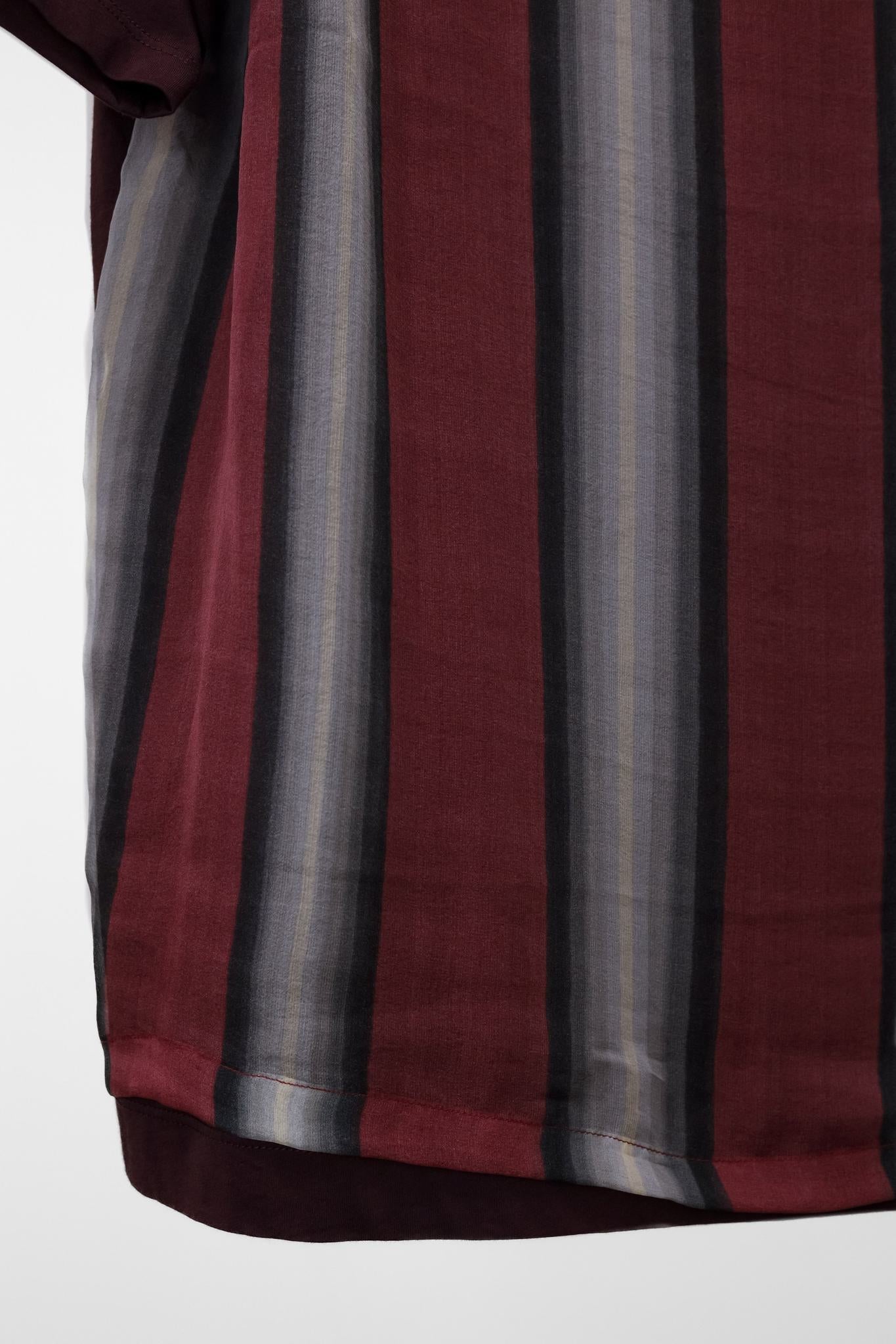 Dries Van Noten Burgundy Striped Silk Tee