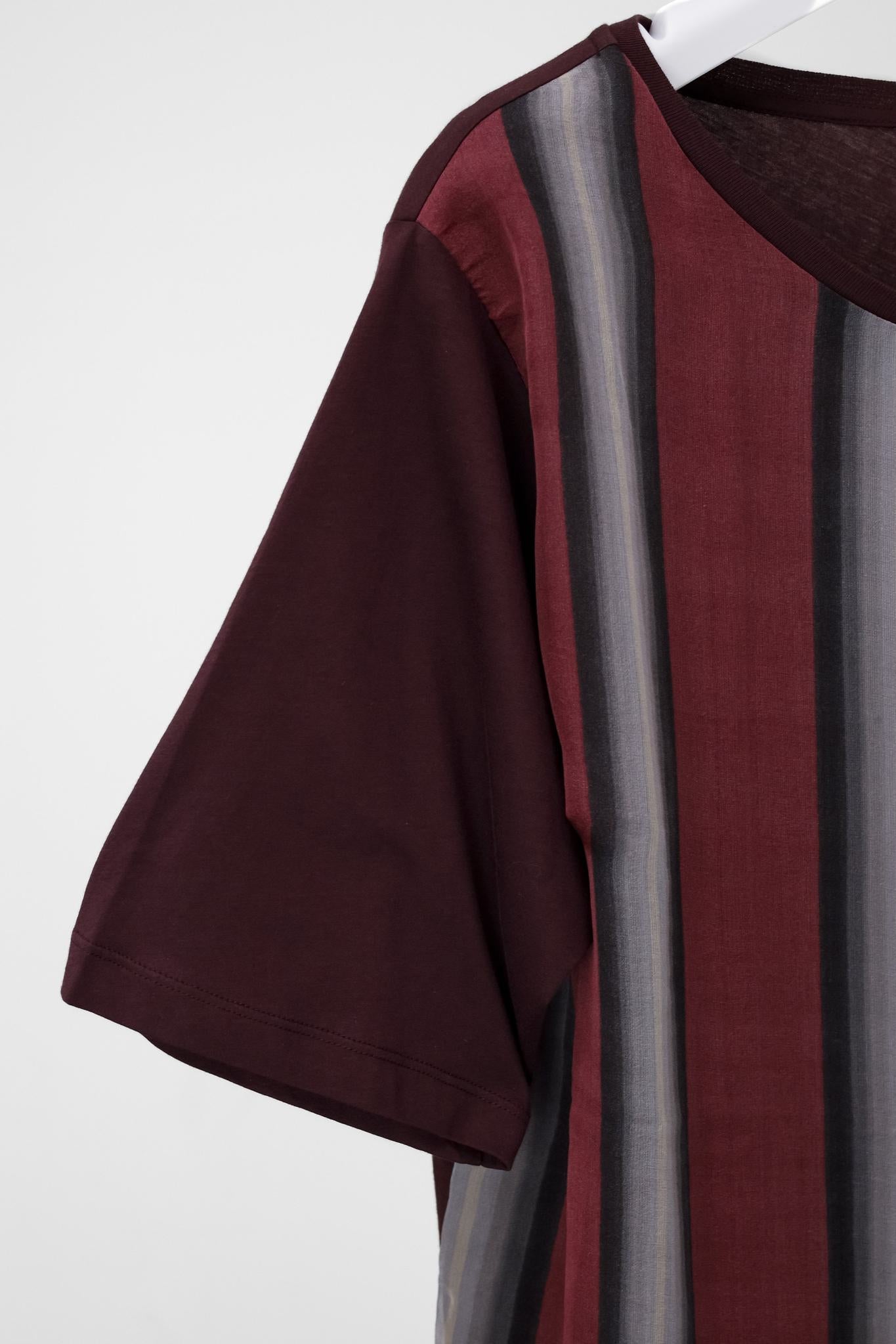 Dries Van Noten Burgundy Striped Silk Tee