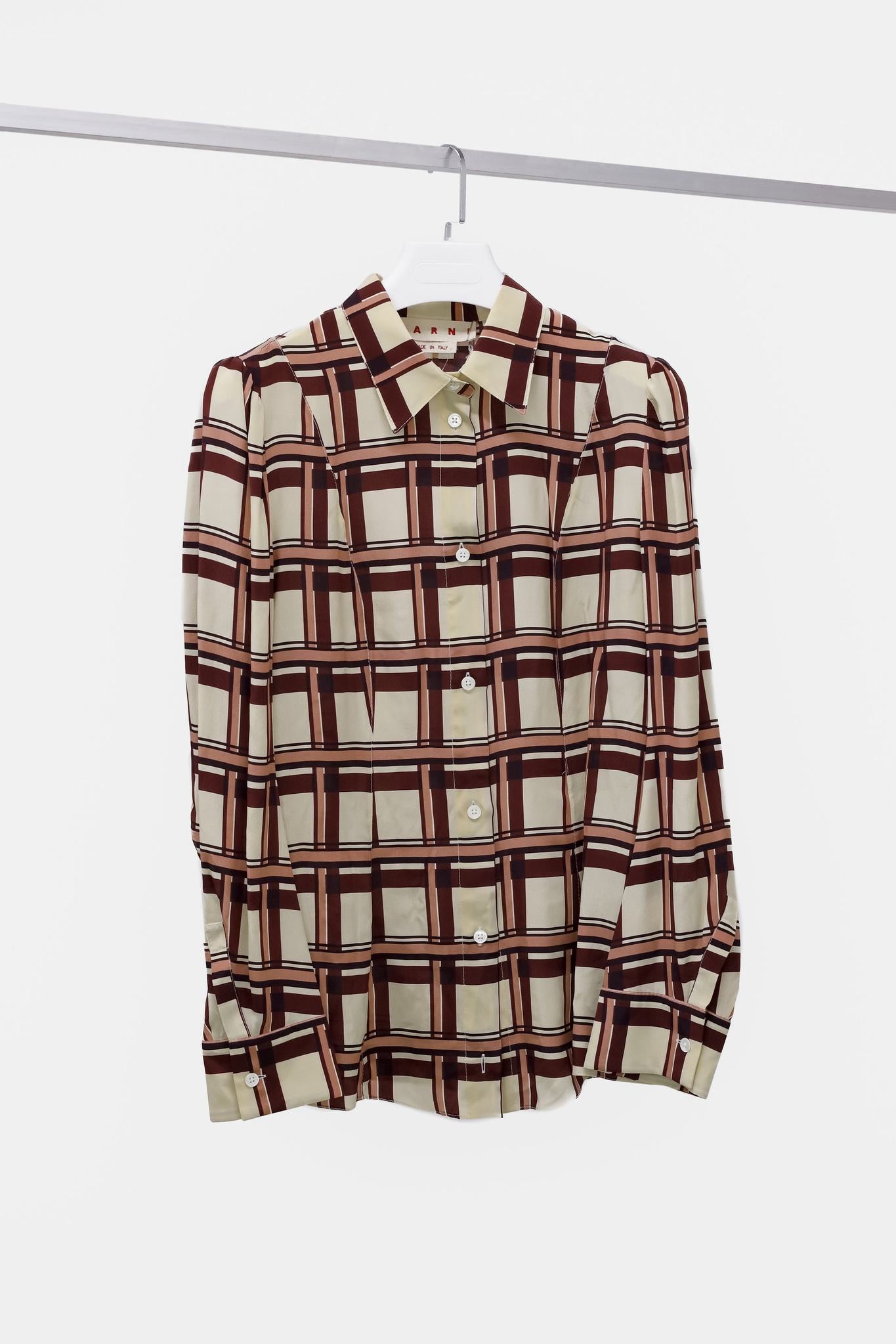 Marni Cream Plaid Silk Blouse