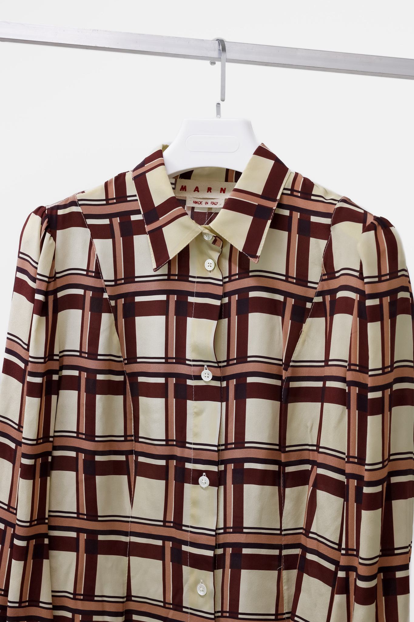 Marni Cream Plaid Silk Blouse