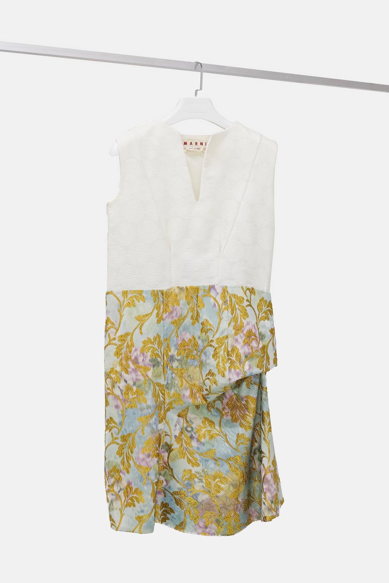 Marni Creme Dress With Floral Brocade Skirt