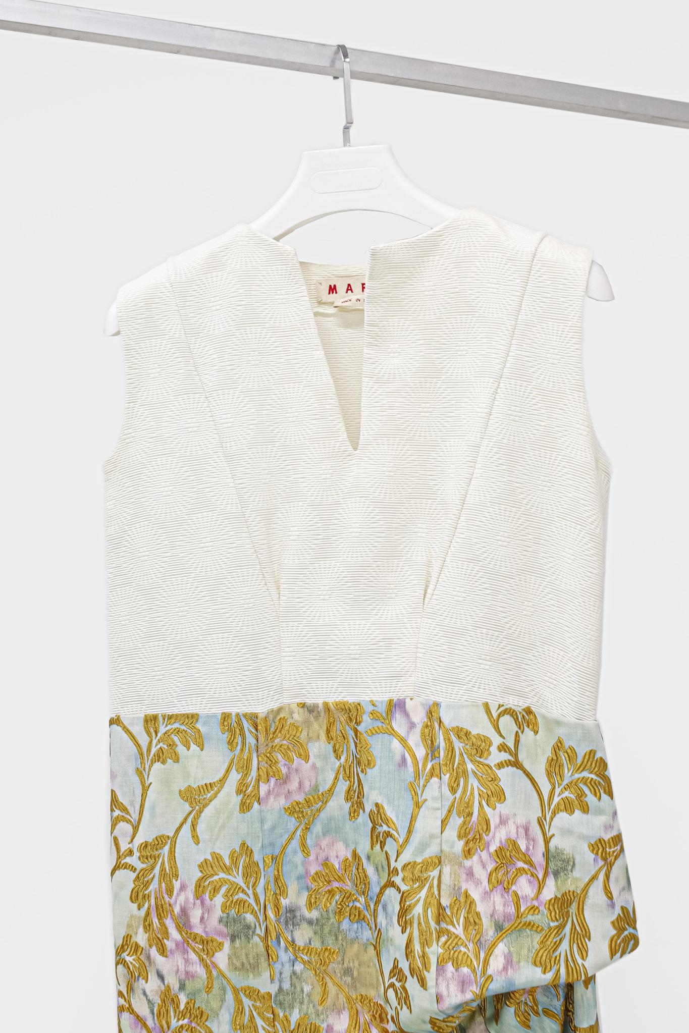 Marni Creme Dress With Floral Brocade Skirt