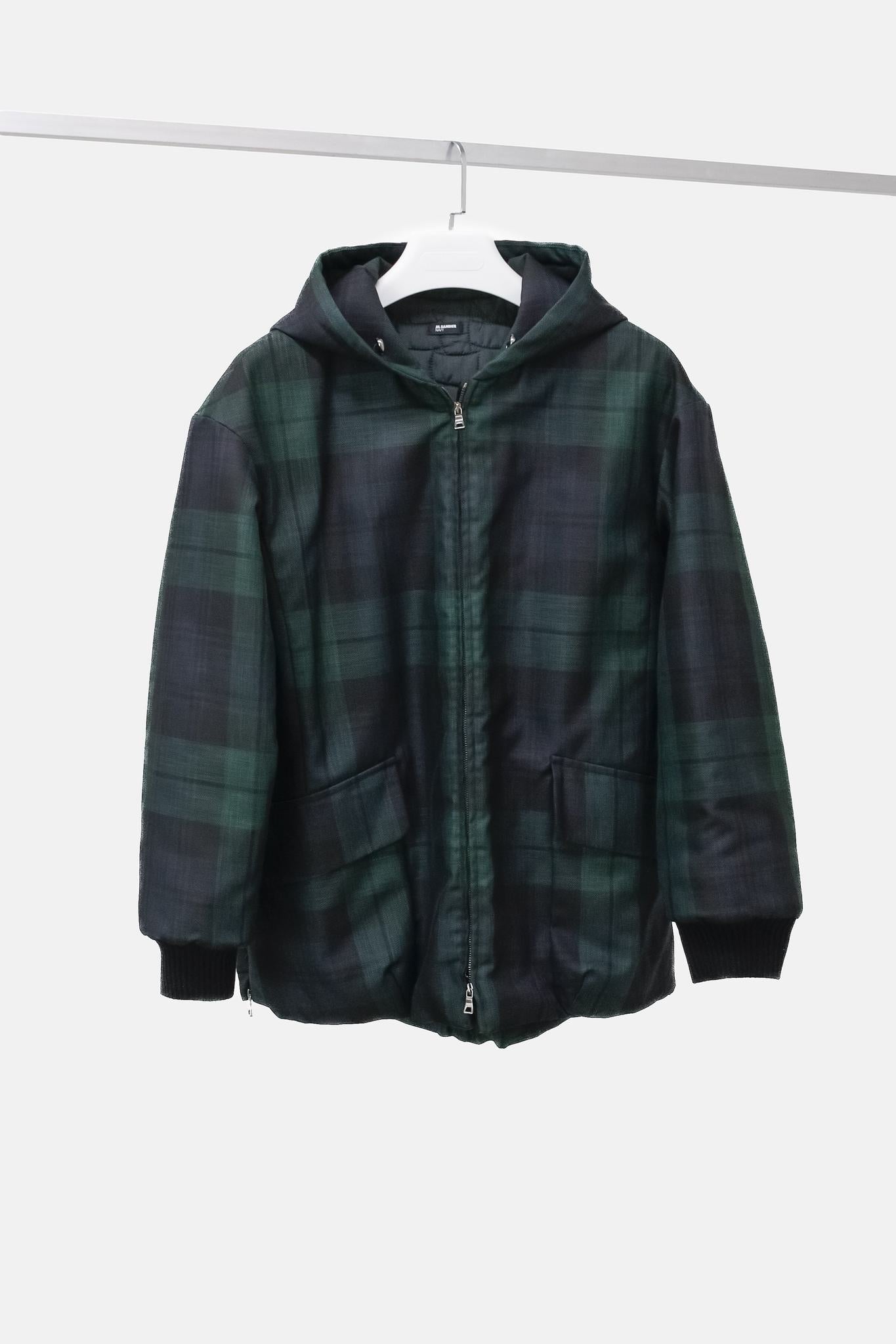 Jil Sander Navy Blackwatch Plaid Parka