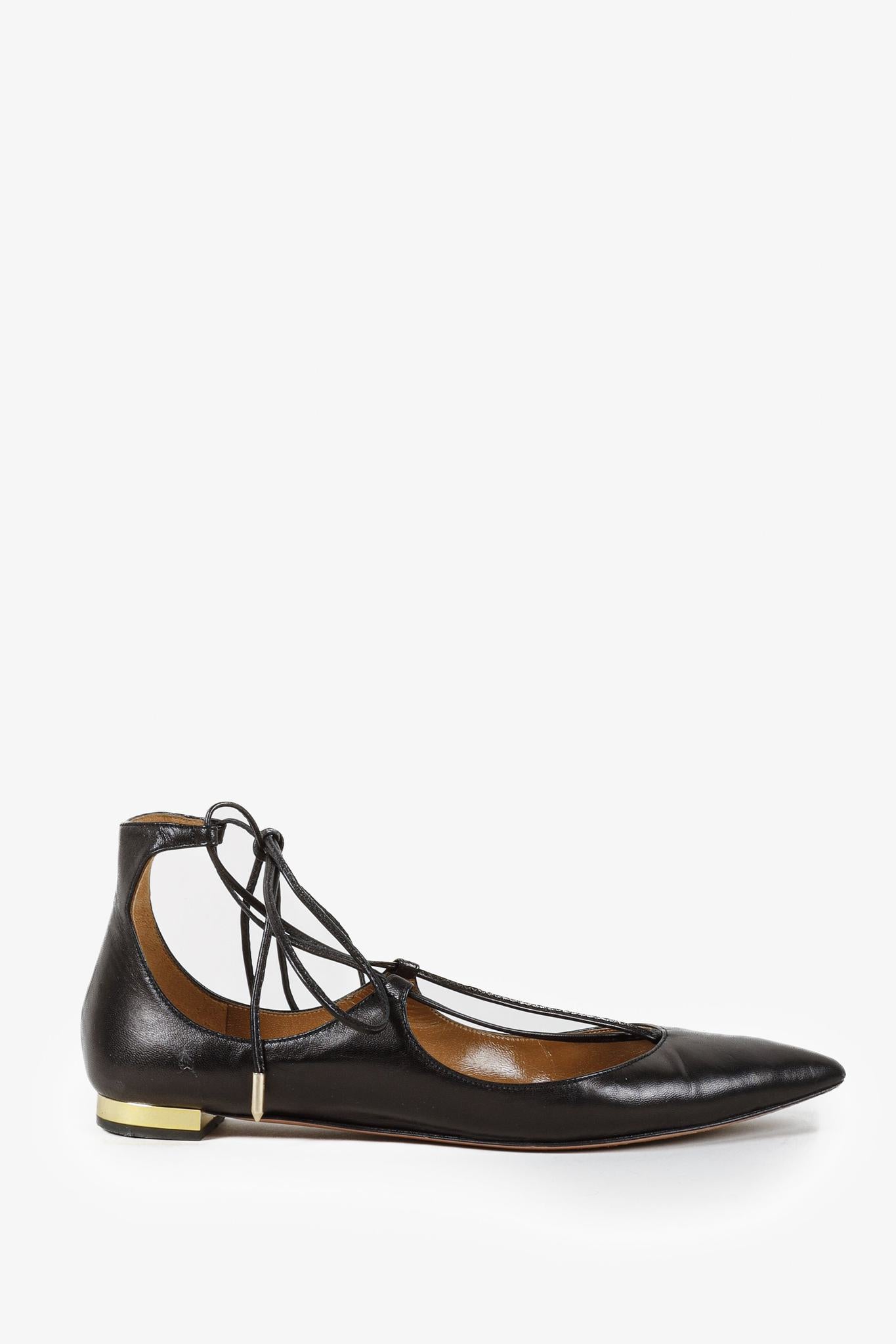 Aquazzura Pointed Toe Lace-up Flats