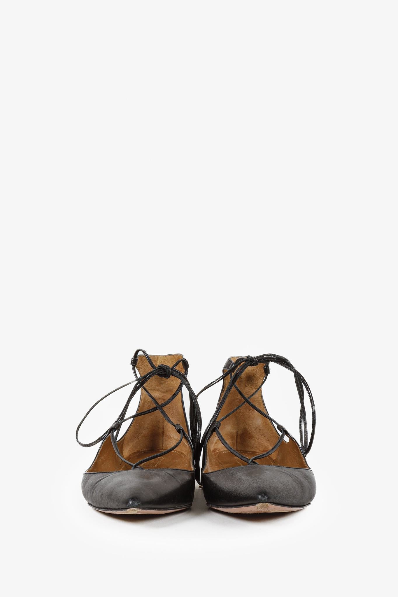 Aquazzura Pointed Toe Lace-up Flats