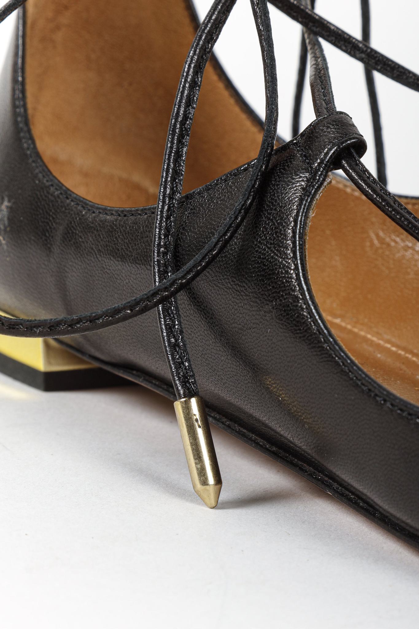 Aquazzura Pointed Toe Lace-up Flats