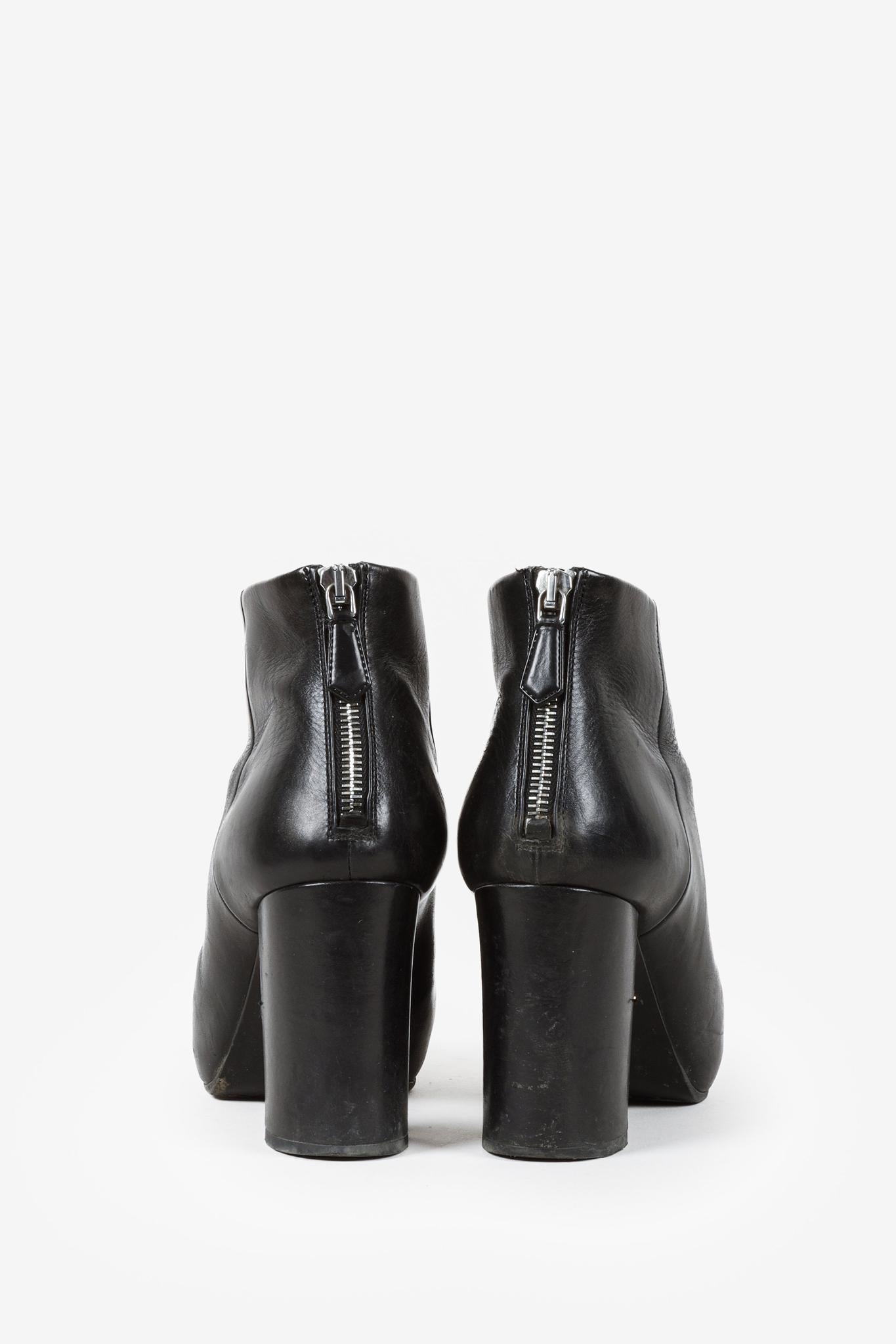 Prada Black Leather Block Heel Ankle Booties