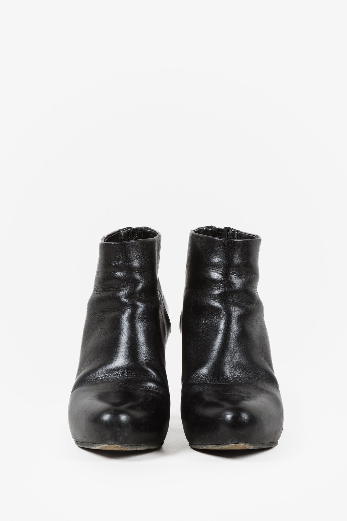 Prada Black Leather Block Heel Ankle Booties