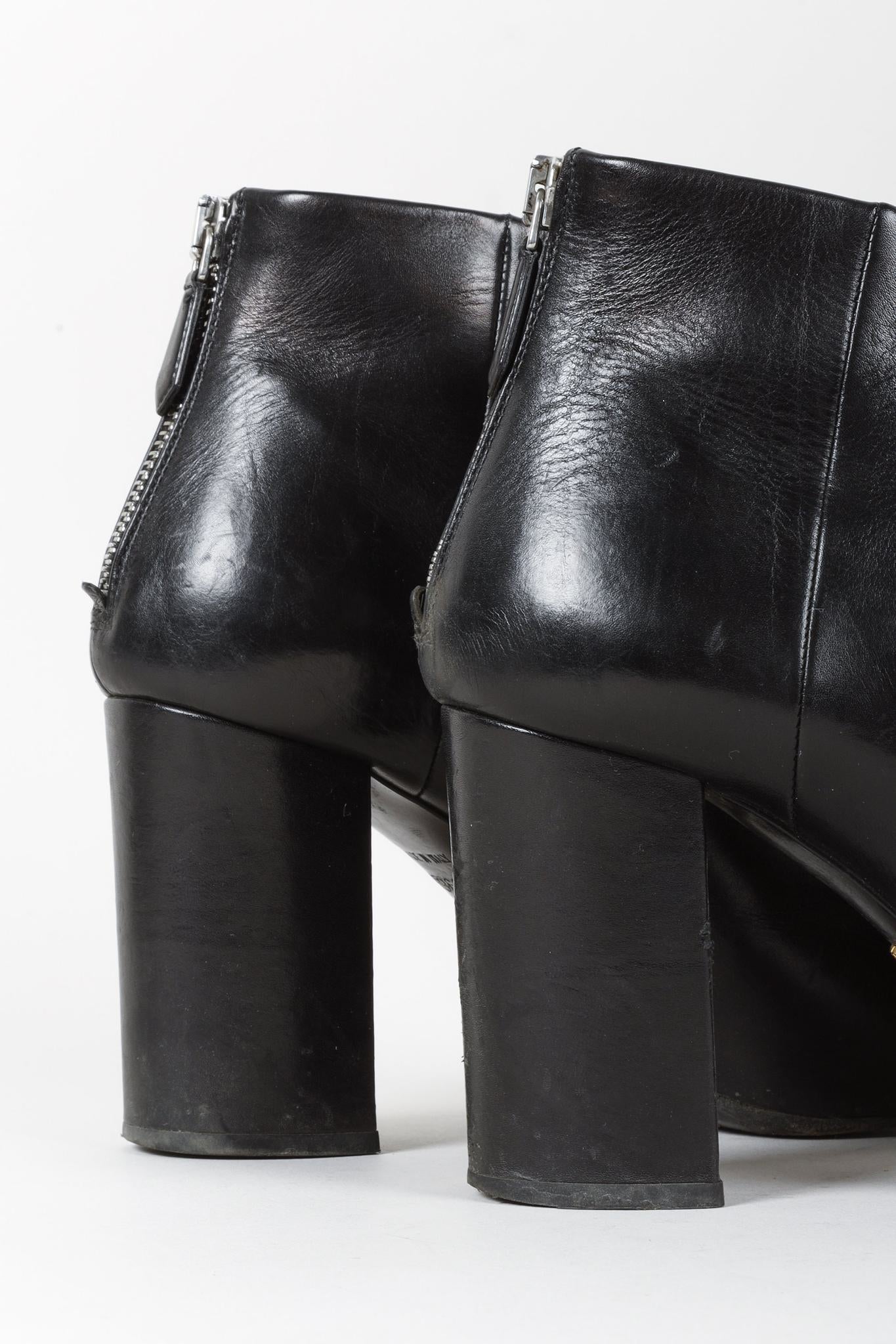 Prada Black Leather Block Heel Ankle Booties
