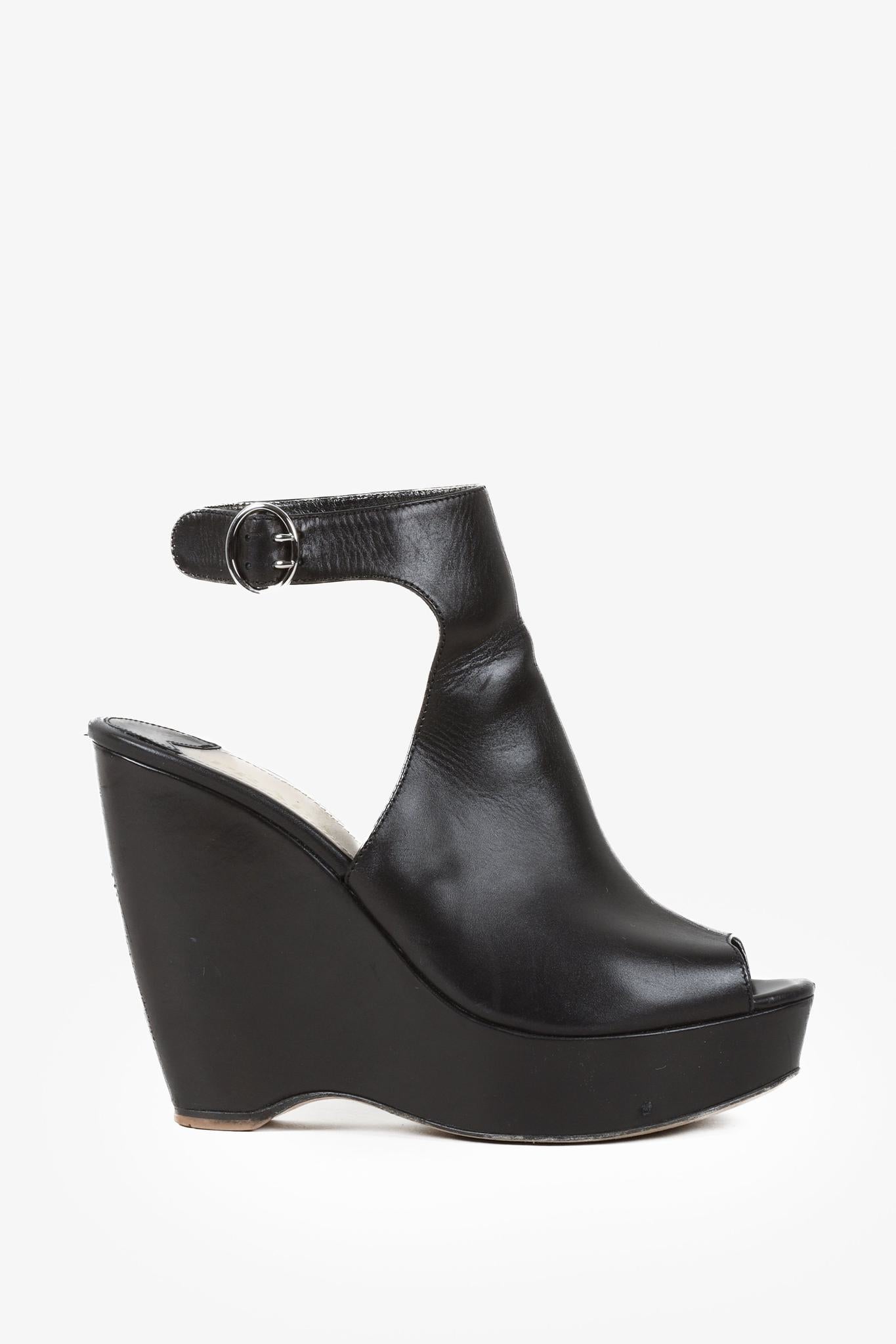 Prada Black Leather Peep-Toe Platform Sandals