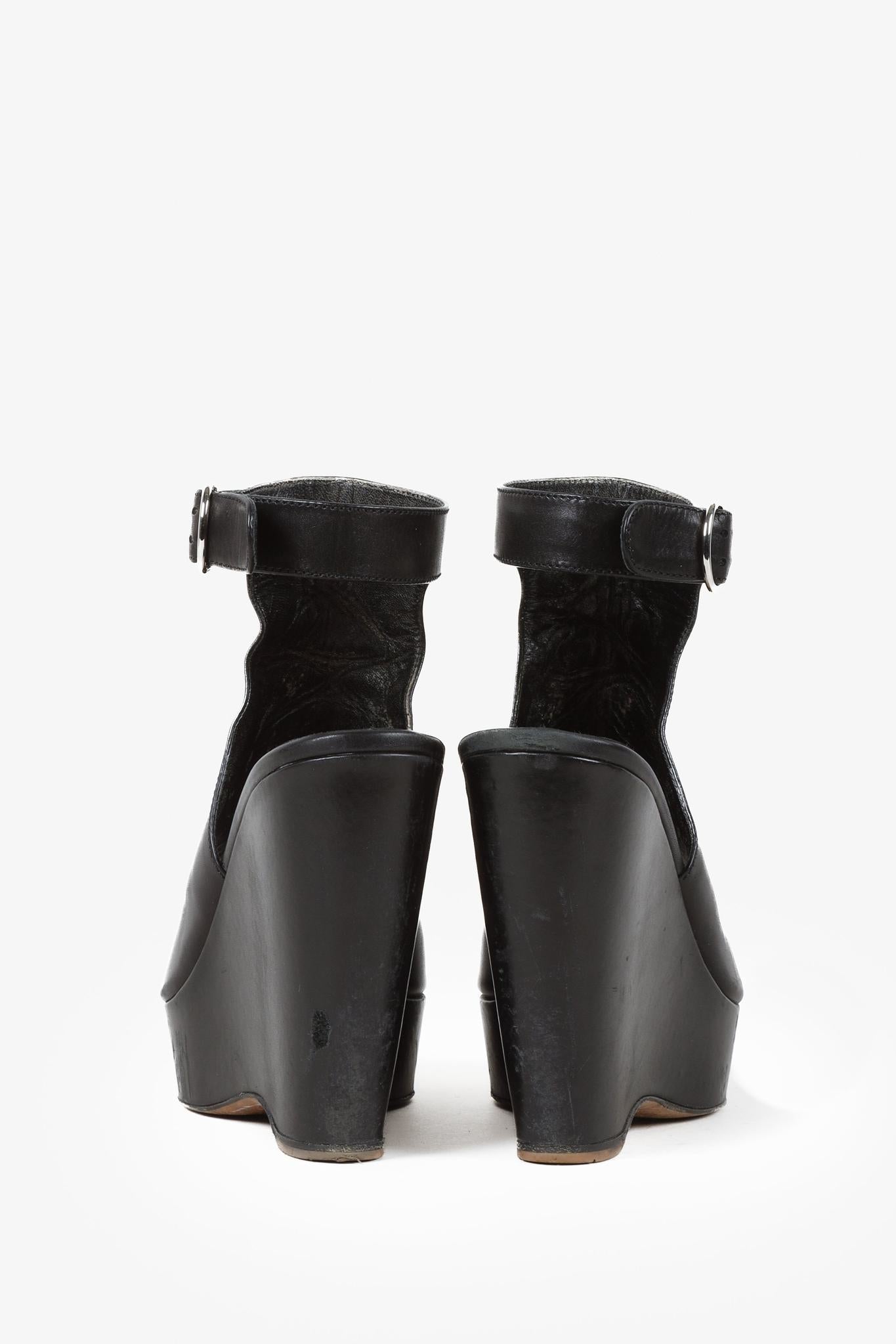 Prada Black Leather Peep-Toe Platform Sandals