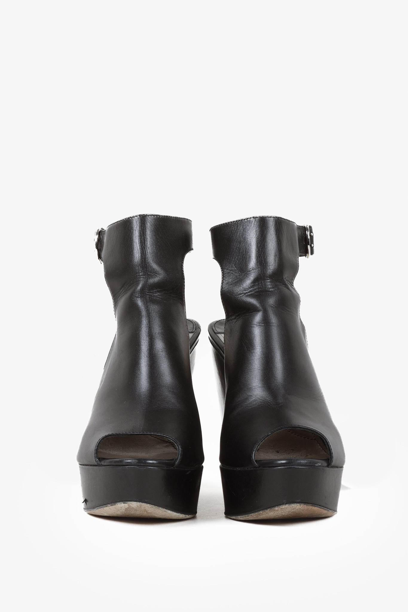 Prada Black Leather Peep-Toe Platform Sandals