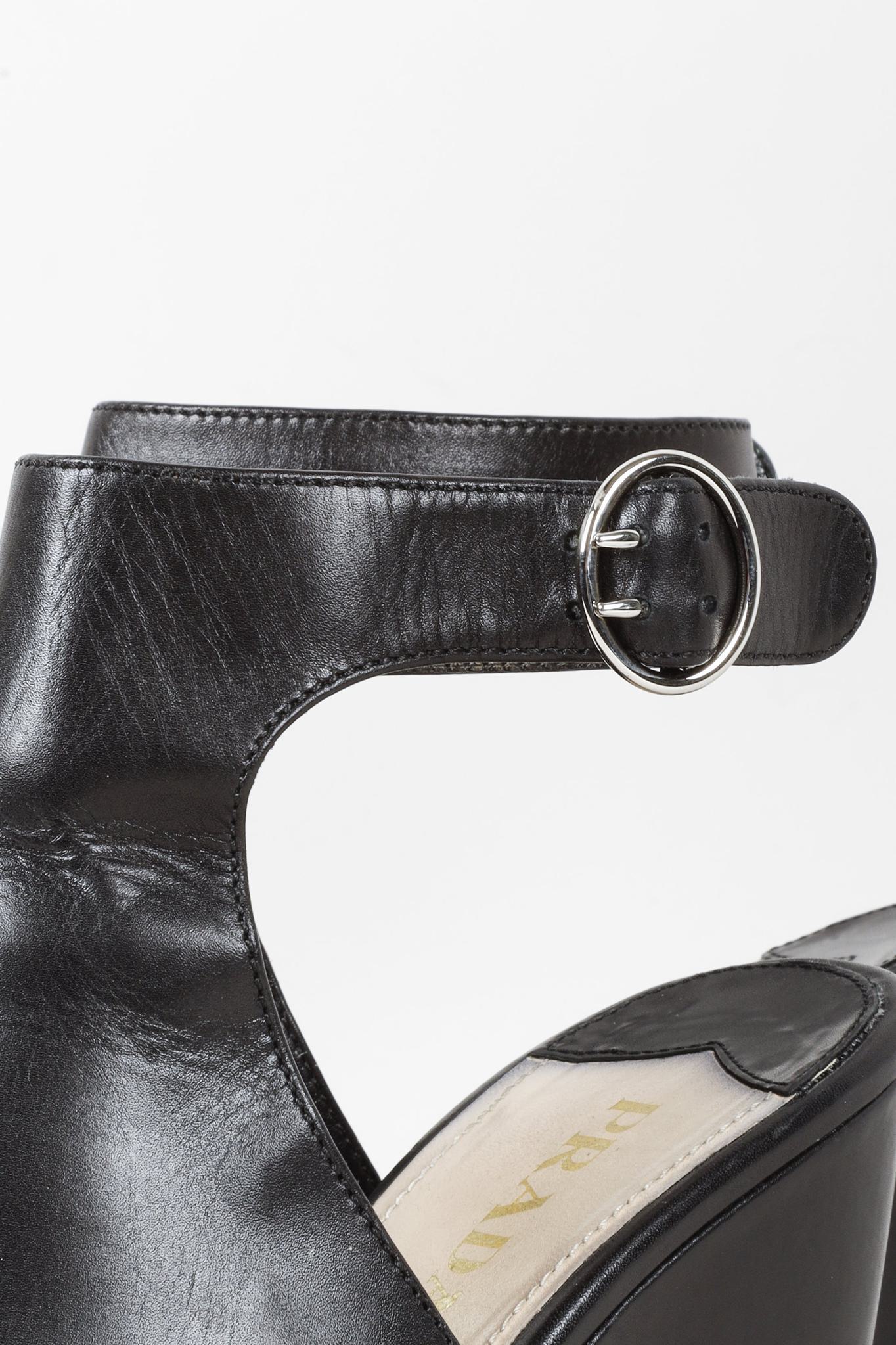 Prada Black Leather Peep-Toe Platform Sandals