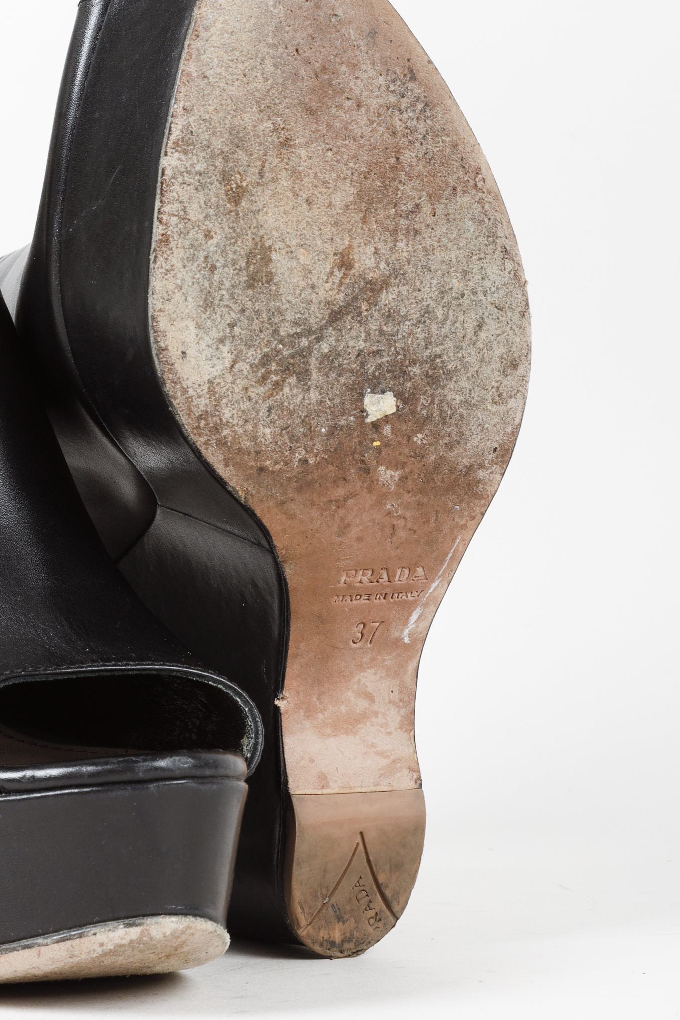 Prada Black Leather Peep-Toe Platform Sandals