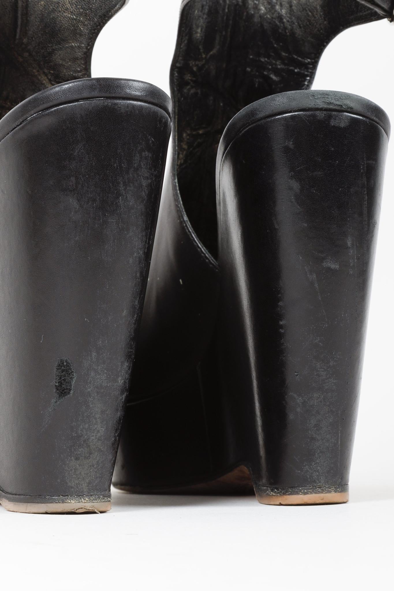 Prada Black Leather Peep-Toe Platform Sandals