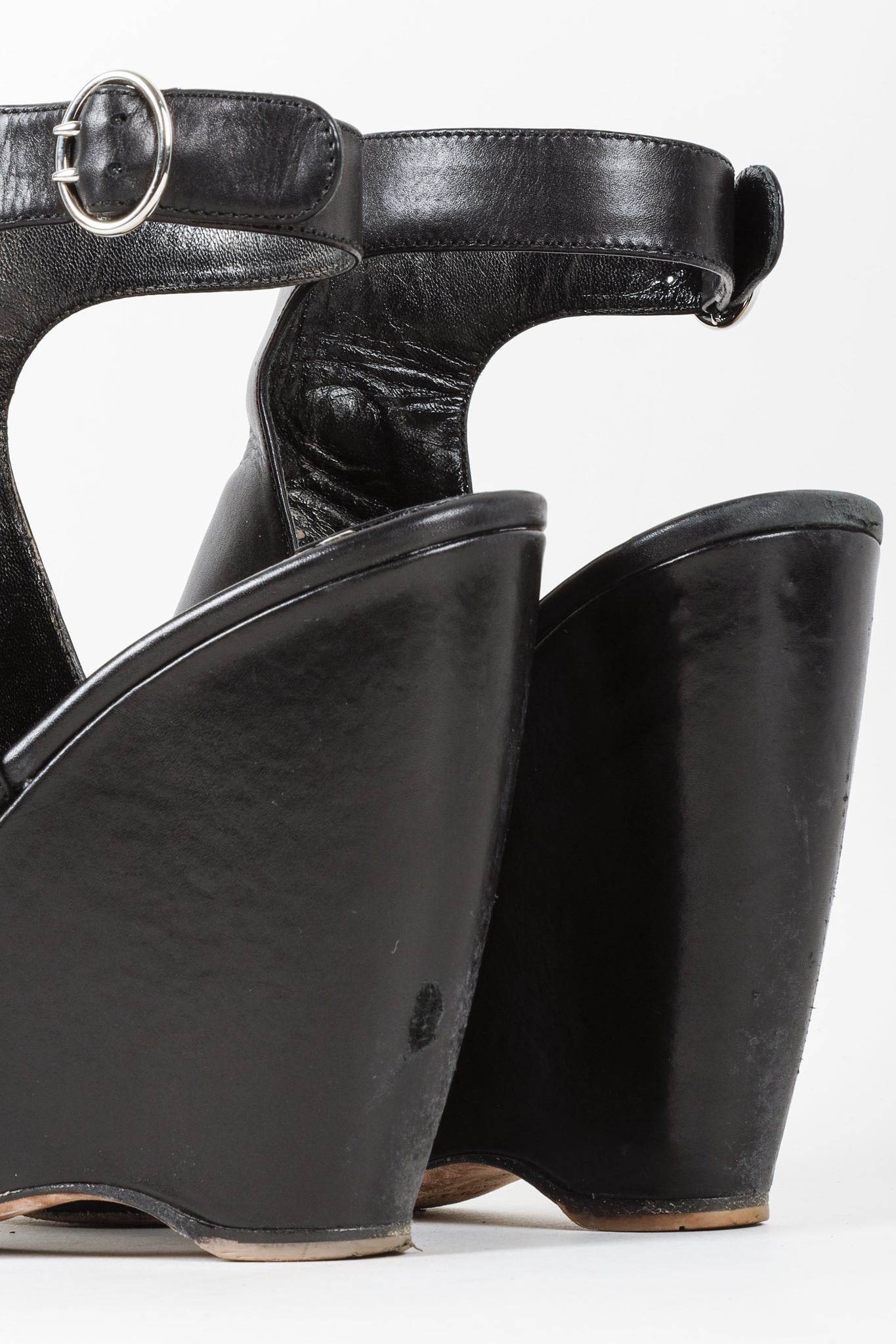 Prada Black Leather Peep-Toe Platform Sandals
