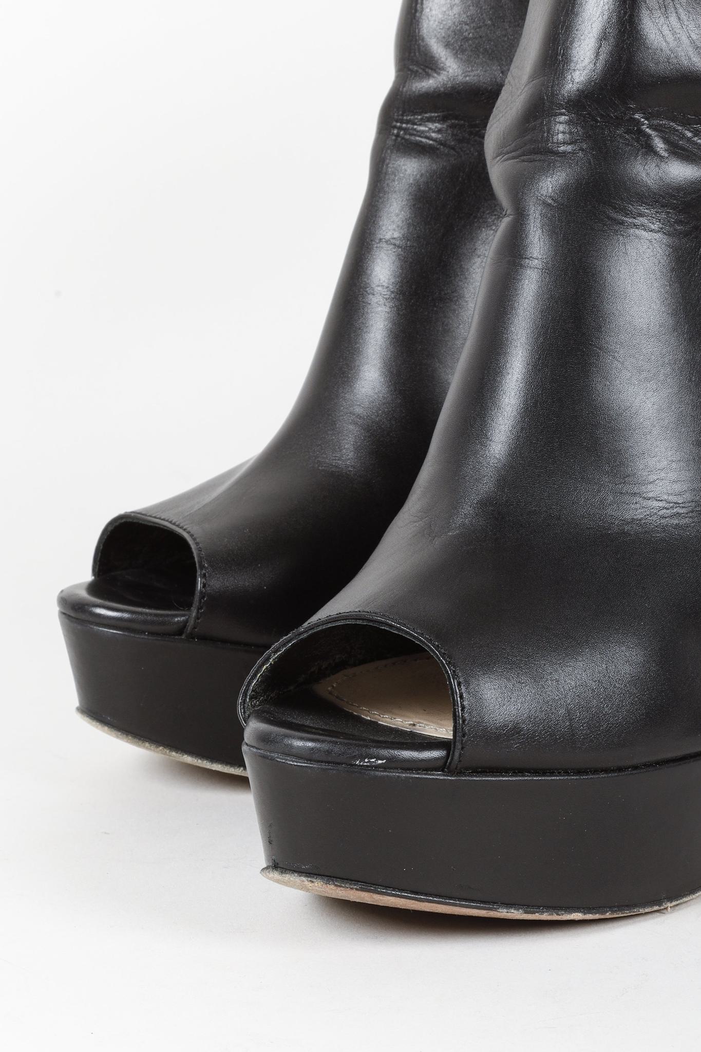 Prada Black Leather Peep-Toe Platform Sandals
