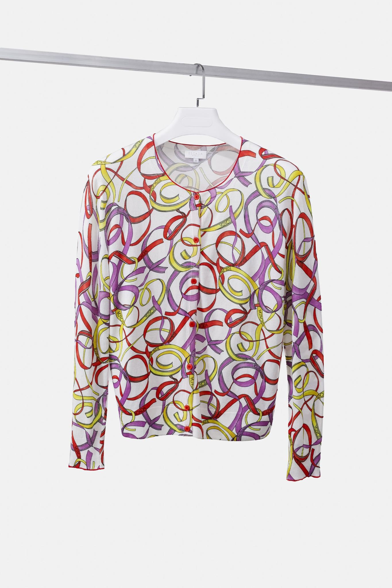 Escada Sport Saigula Open White Multicolor Printed Knit Cardigan