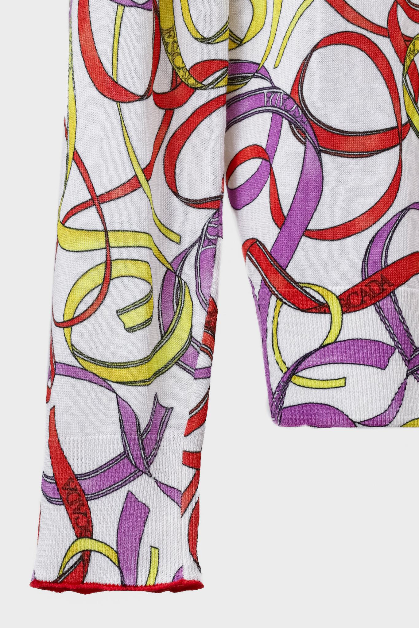 Escada Sport Saigula Open White Multicolor Printed Knit Cardigan
